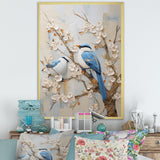 Minimalism Birds Paradise Cherry Blossoms - Bird Floral Canvas Wall Art