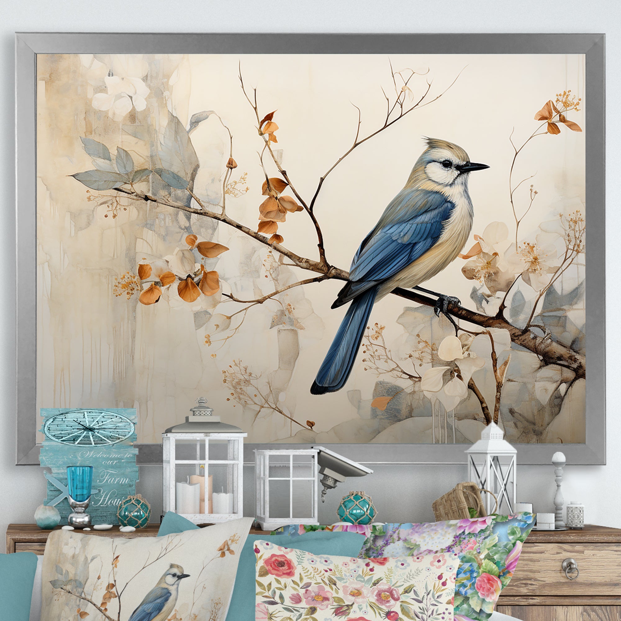 Minimalism Bird On Branch - Bird Floral Wall Decor