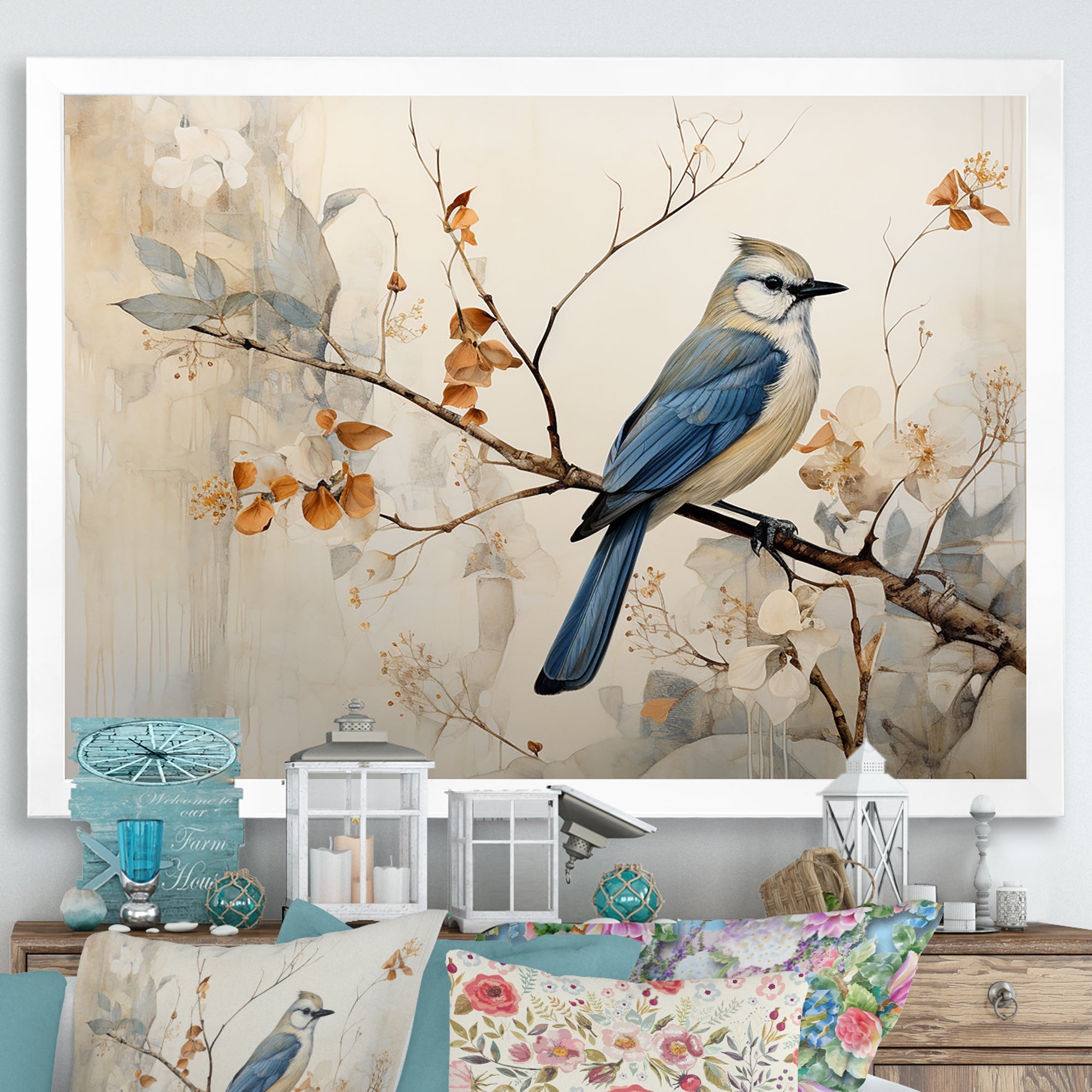 Minimalism Bird On Branch - Bird Floral Wall Decor