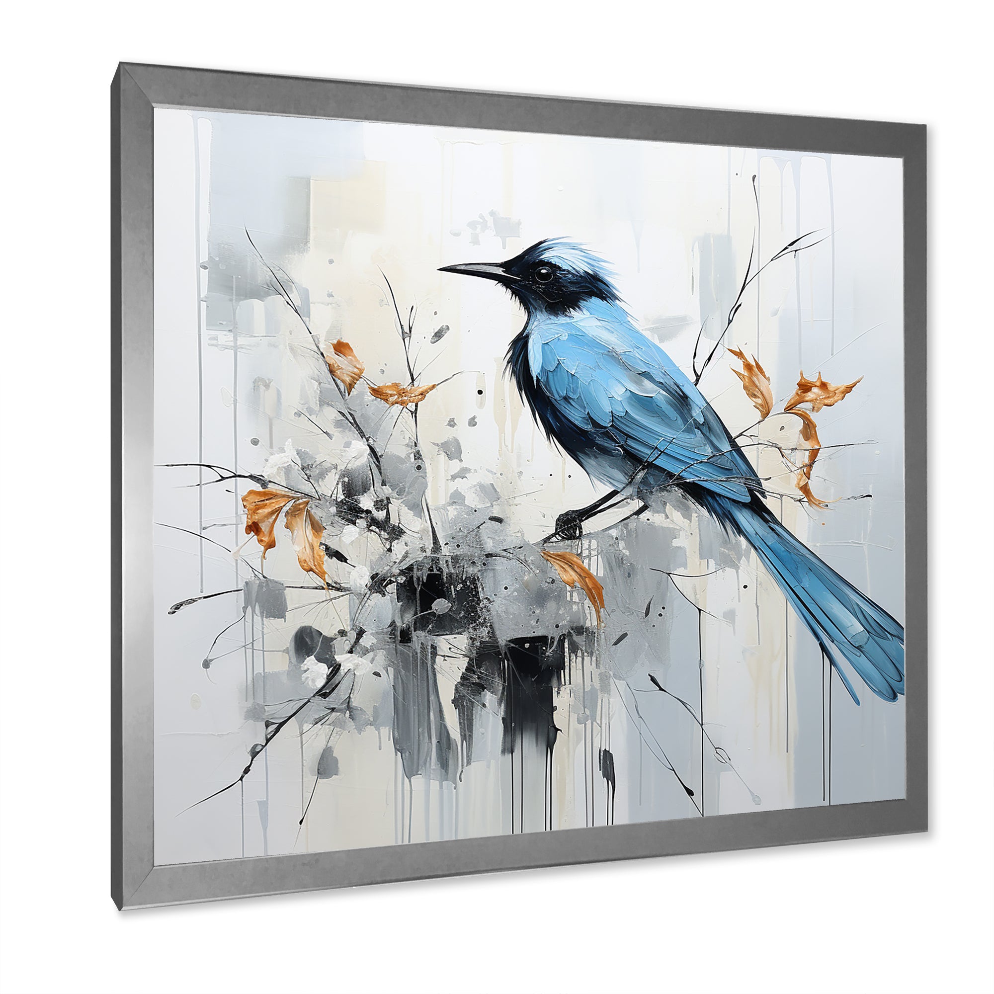 Blue Bird Minimalism Flowers - Bird Floral Wall Art Prints