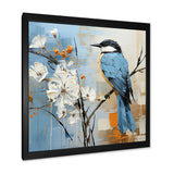 Blue Bird Minimalism White Flowers - Blue Bird Floral Wall Art