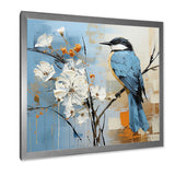Blue Bird Minimalism White Flowers - Blue Bird Floral Wall Art