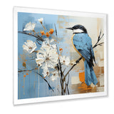 Blue Bird Minimalism White Flowers - Blue Bird Floral Wall Art