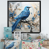 Blue Bird Minimalism White And Blue Flowers - Bird Floral Framed Canvas Art
