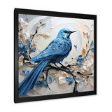 Blue Bird Minimalism White And Blue Flowers - Bird Floral Framed Canvas Art