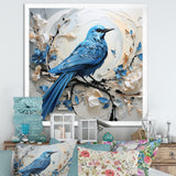 Blue Bird Minimalism White And Blue Flowers - Bird Floral Framed Canvas Art