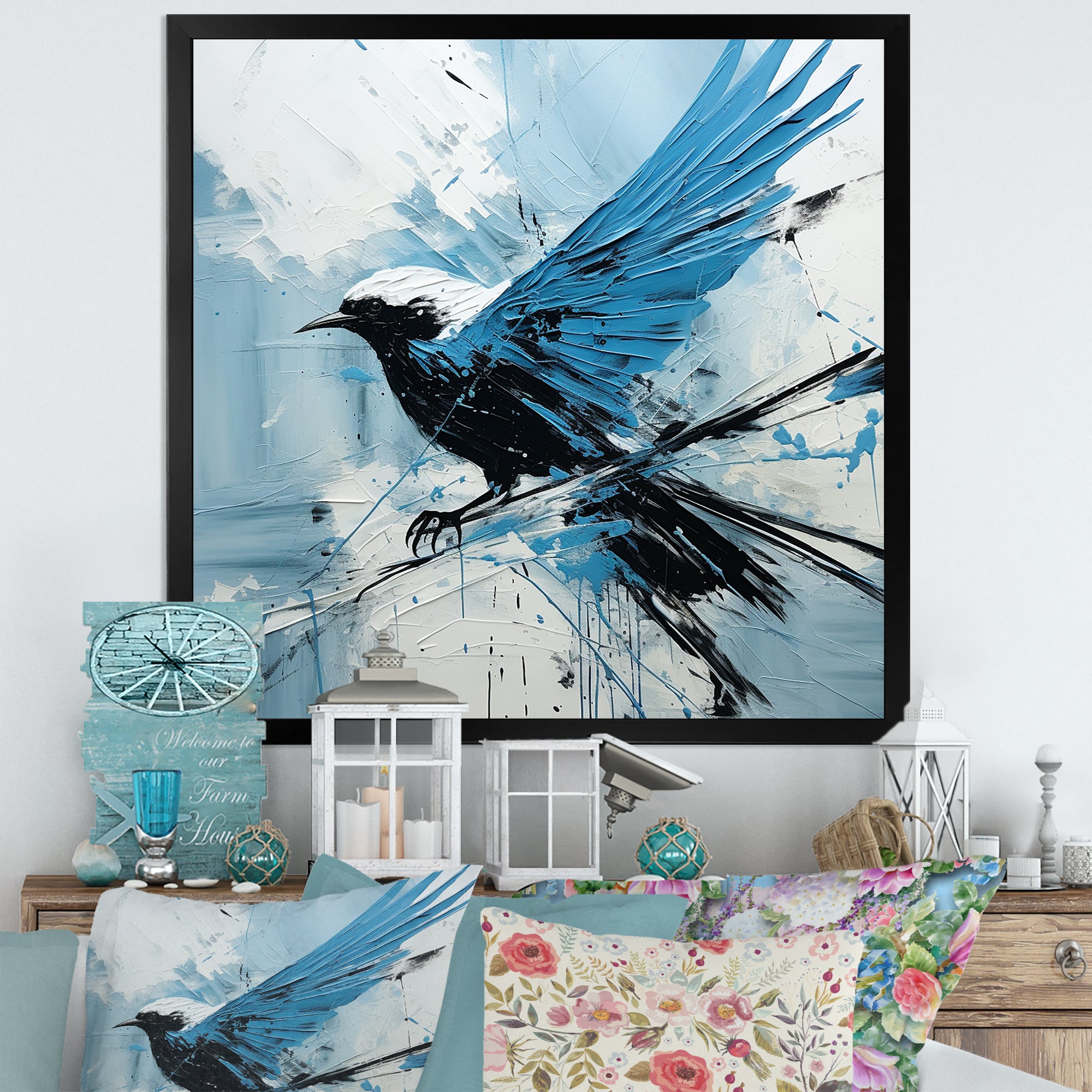 Blue Bird In Mix Of Colors - Bird Bedroom Wall Art