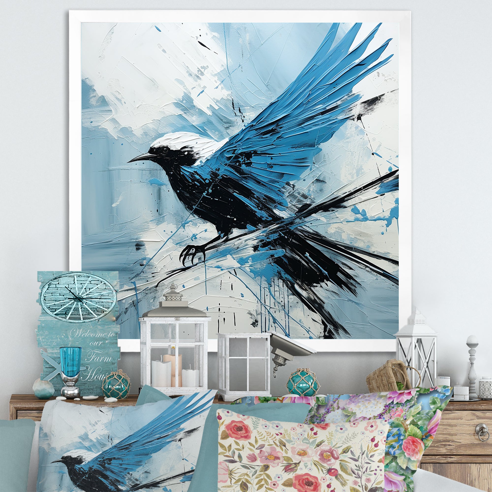 Blue Bird In Mix Of Colors - Bird Bedroom Wall Art
