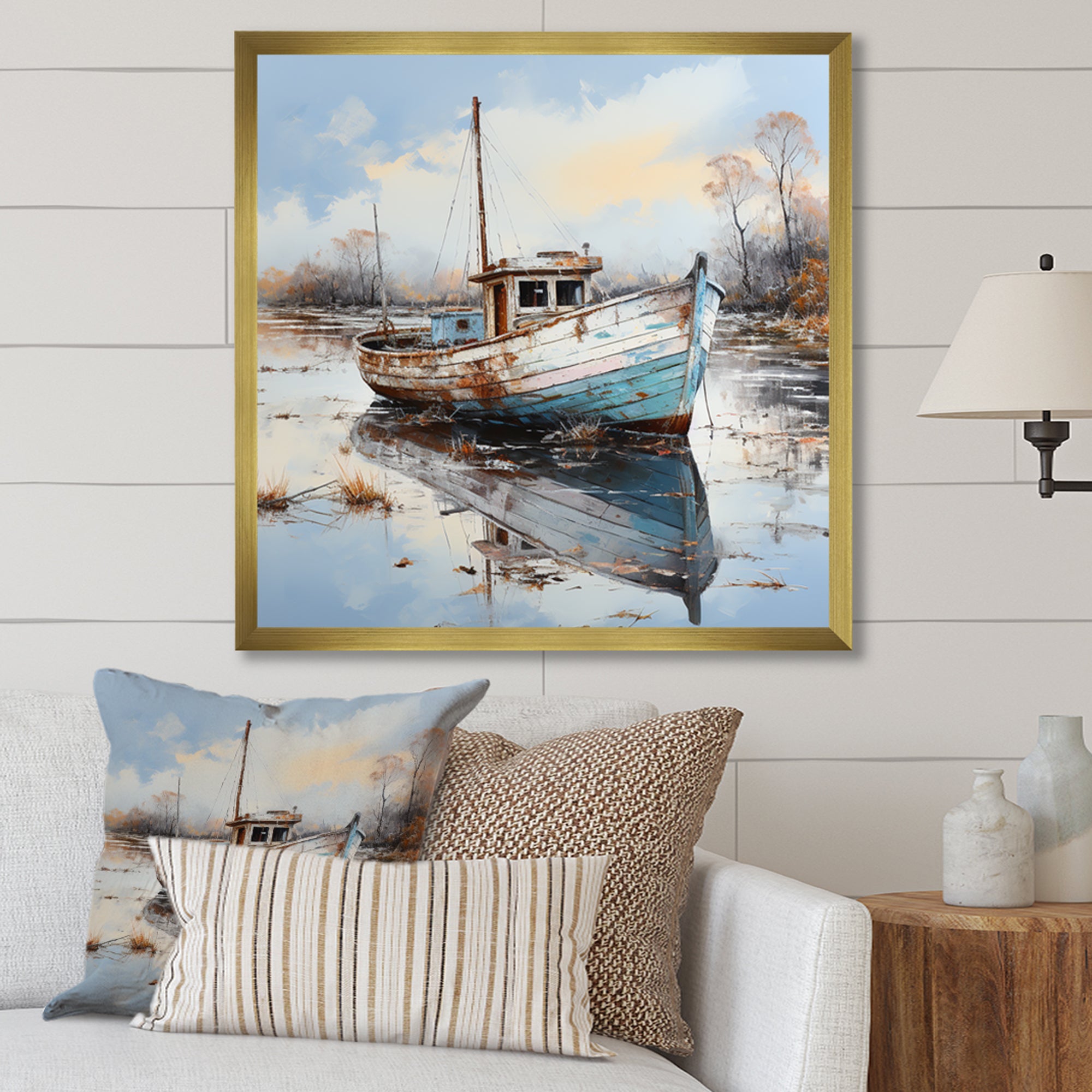 Boat Charm In Winter - Boat Canvas Wall Art