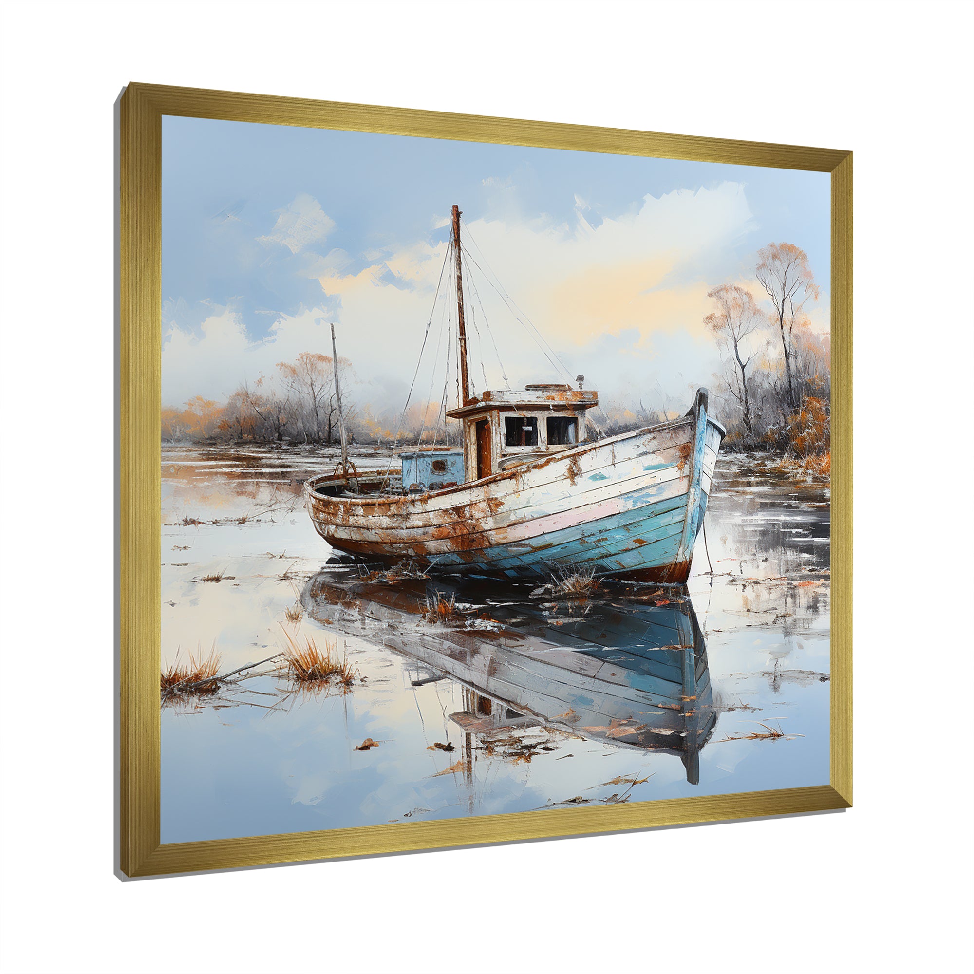 Boat Charm In Winter - Boat Canvas Wall Art