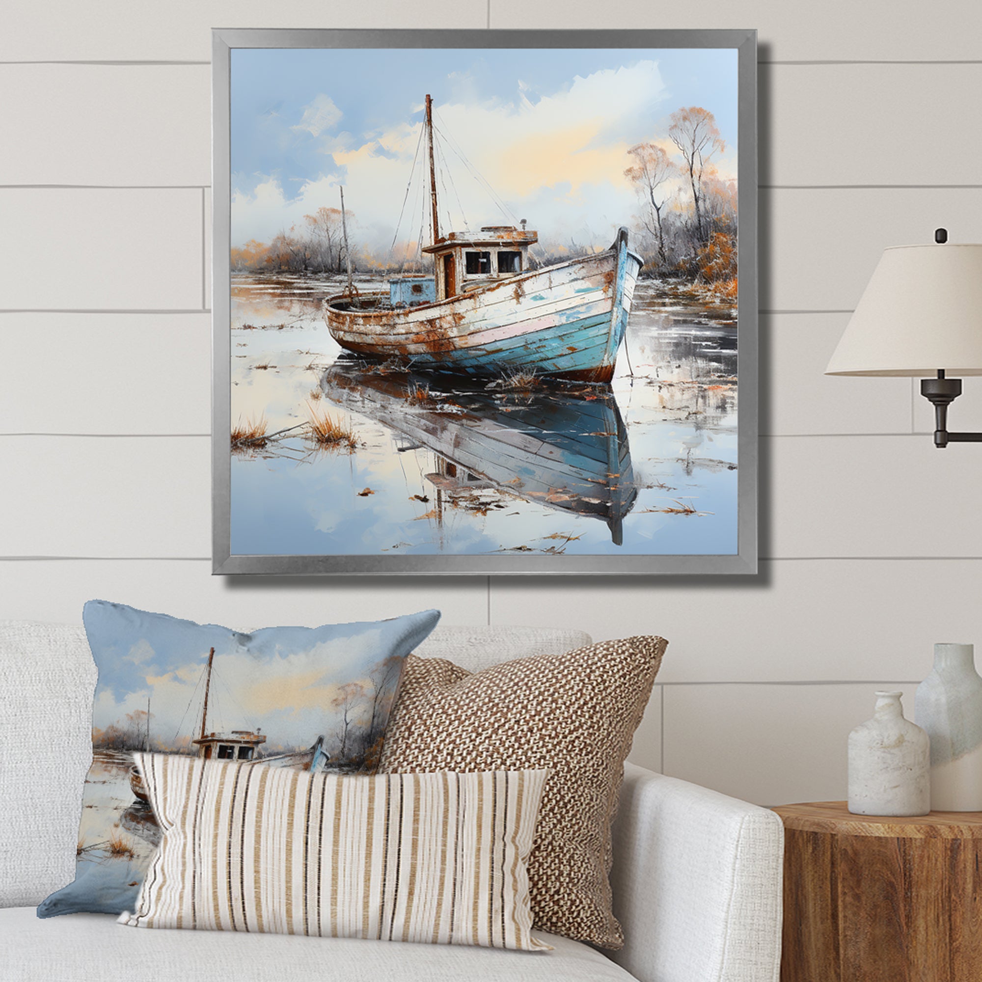 Boat Charm In Winter - Boat Canvas Wall Art