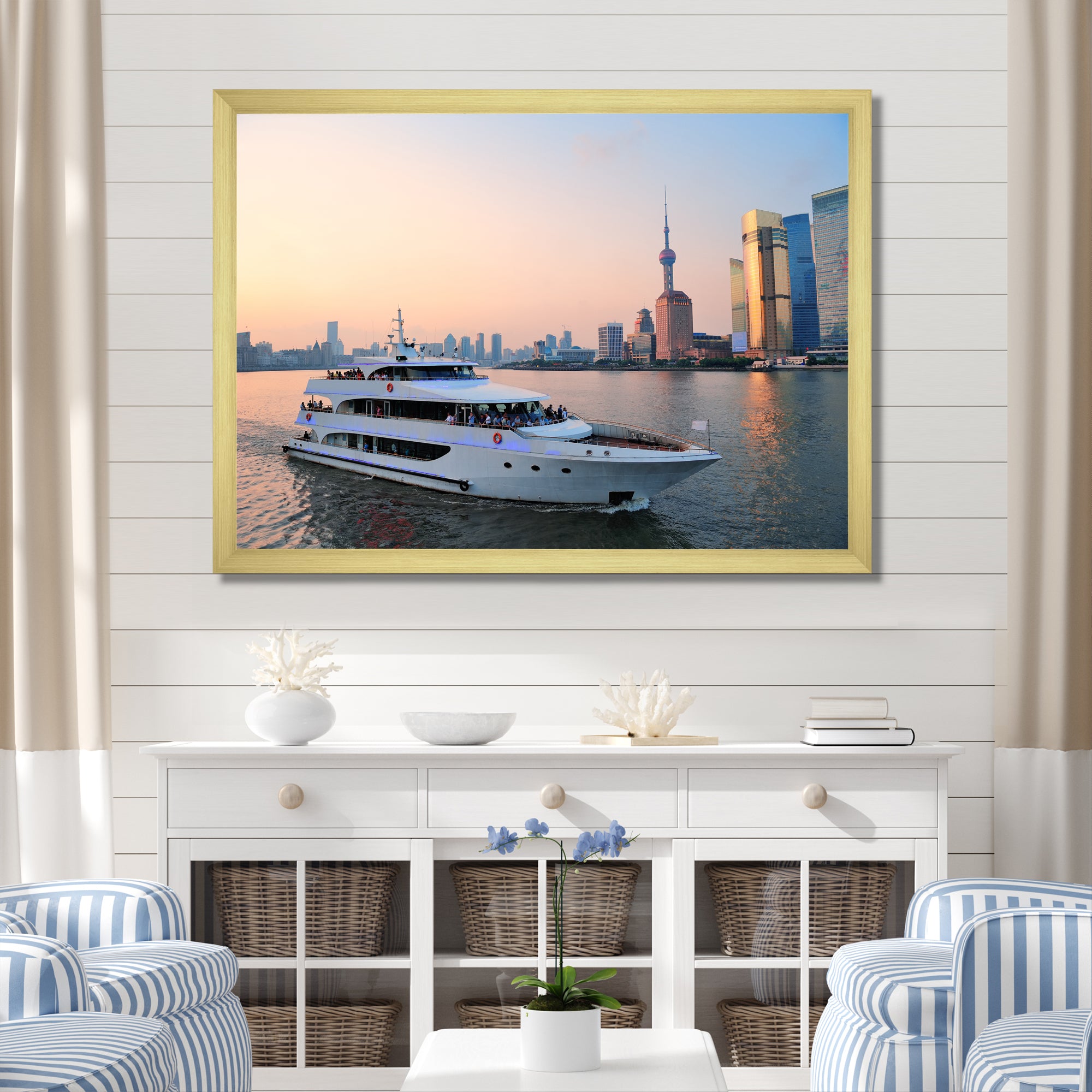 Yacht In Shanghai Bay - Boat Canvas Wall Art