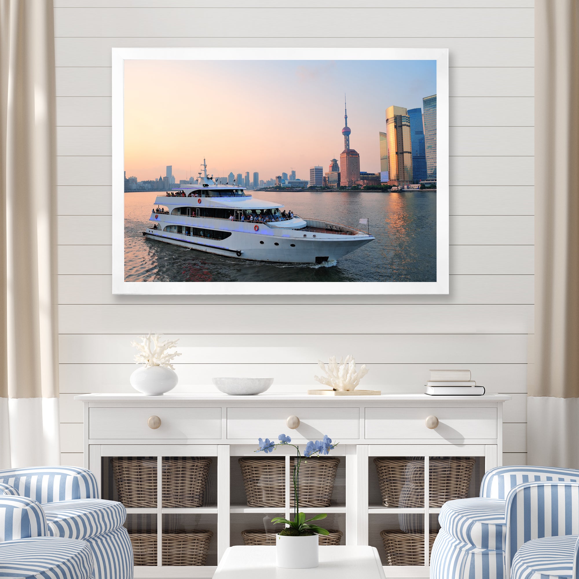 Yacht In Shanghai Bay - Boat Canvas Wall Art