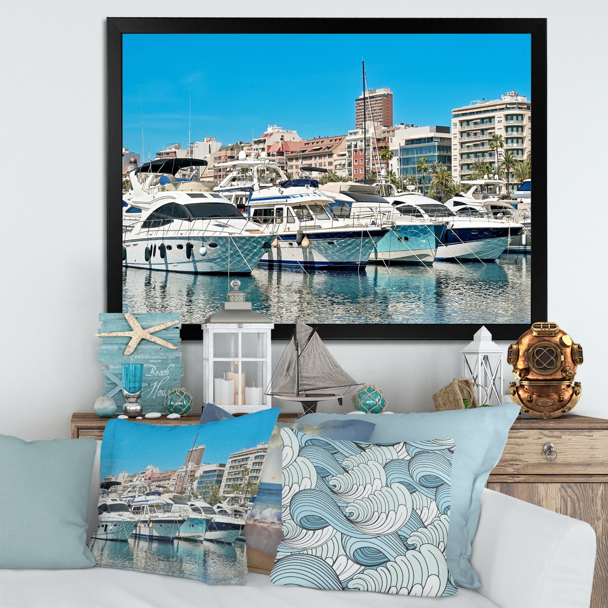 Boats Docked At Port Alicante Spain - Boat Canvas Wall Art