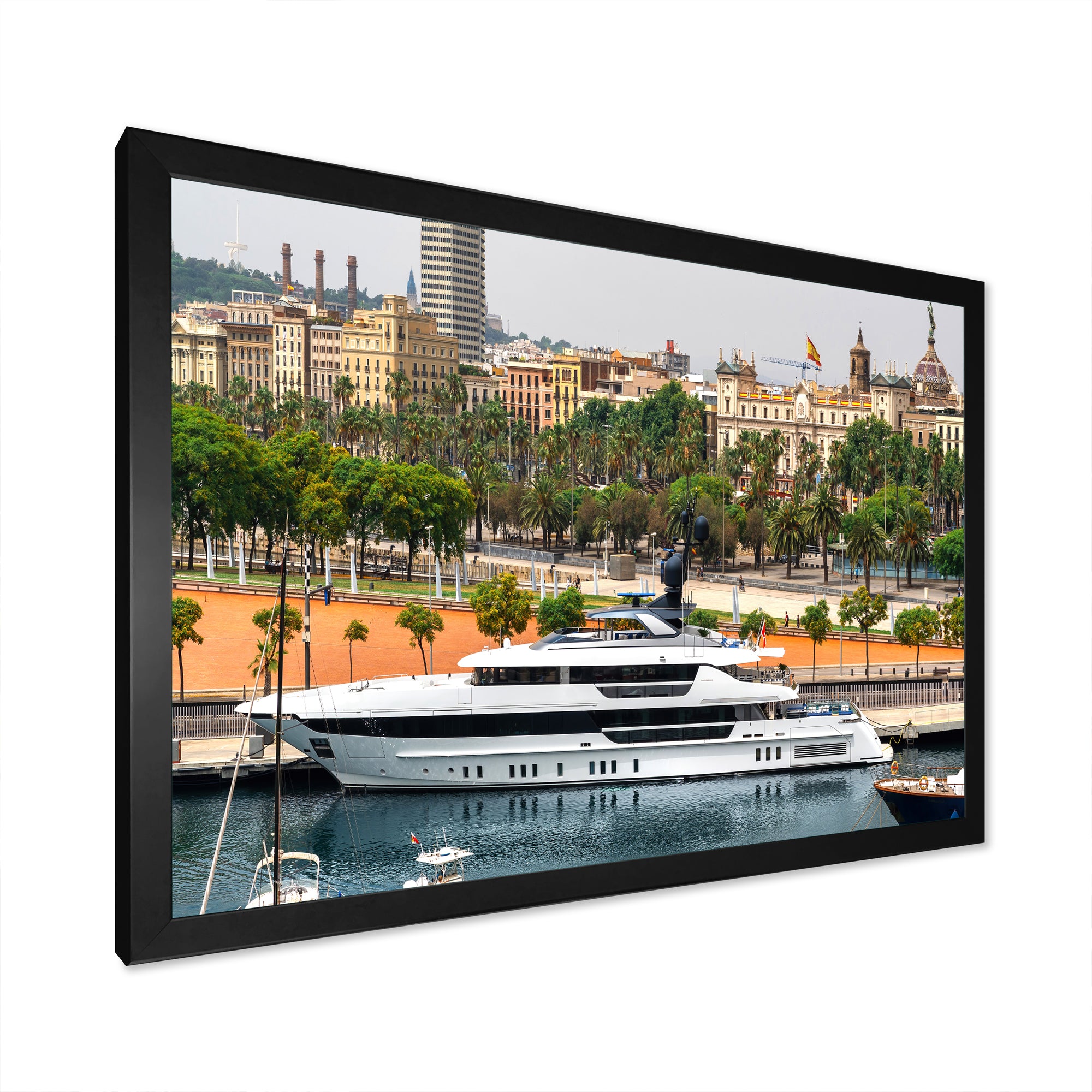 Docked Yacht In Mediterranean Sea Port - Boat Canvas Wall Art
