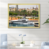 Docked Yacht In Mediterranean Sea Port - Boat Canvas Wall Art