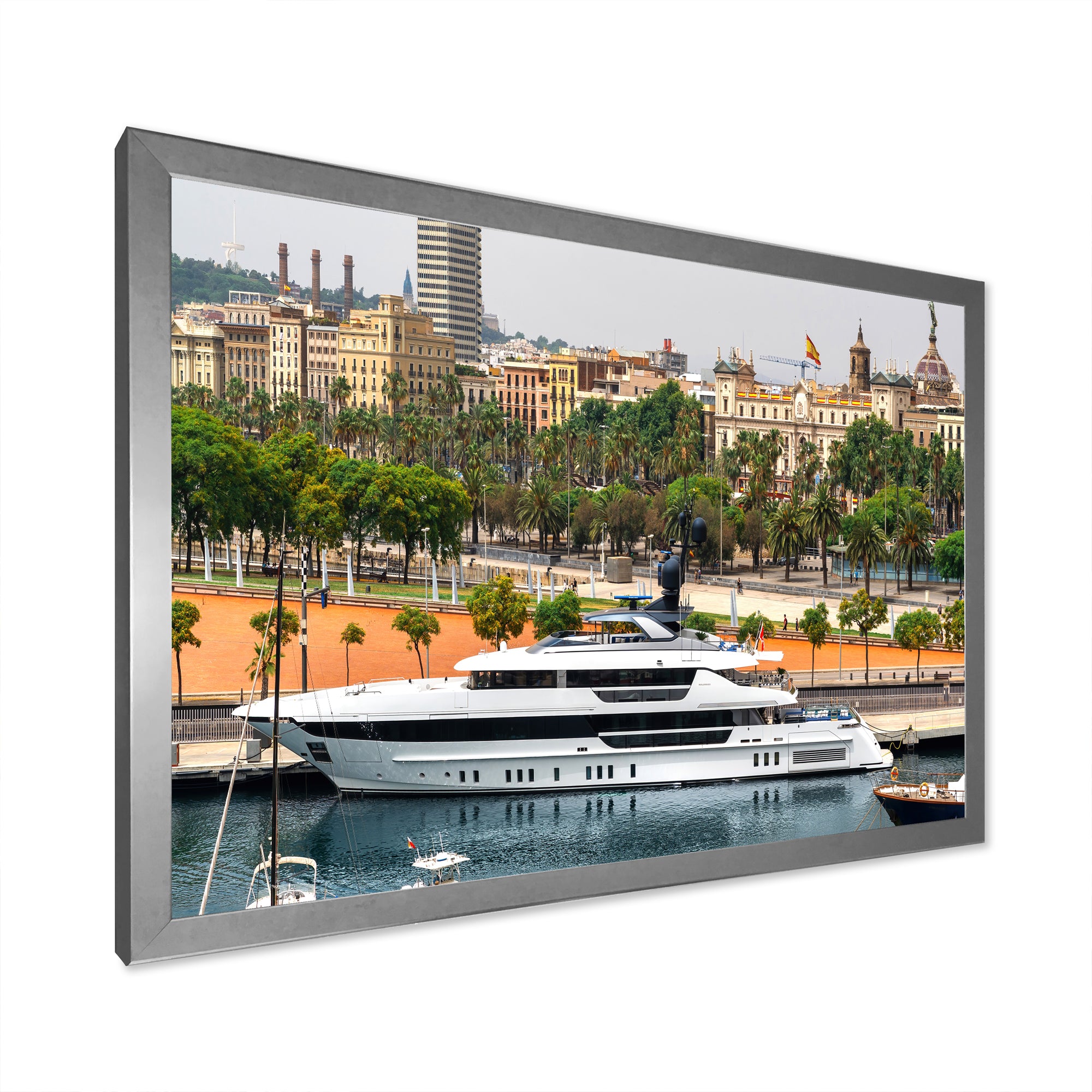 Docked Yacht In Mediterranean Sea Port - Boat Canvas Wall Art