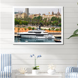 Docked Yacht In Mediterranean Sea Port - Boat Canvas Wall Art
