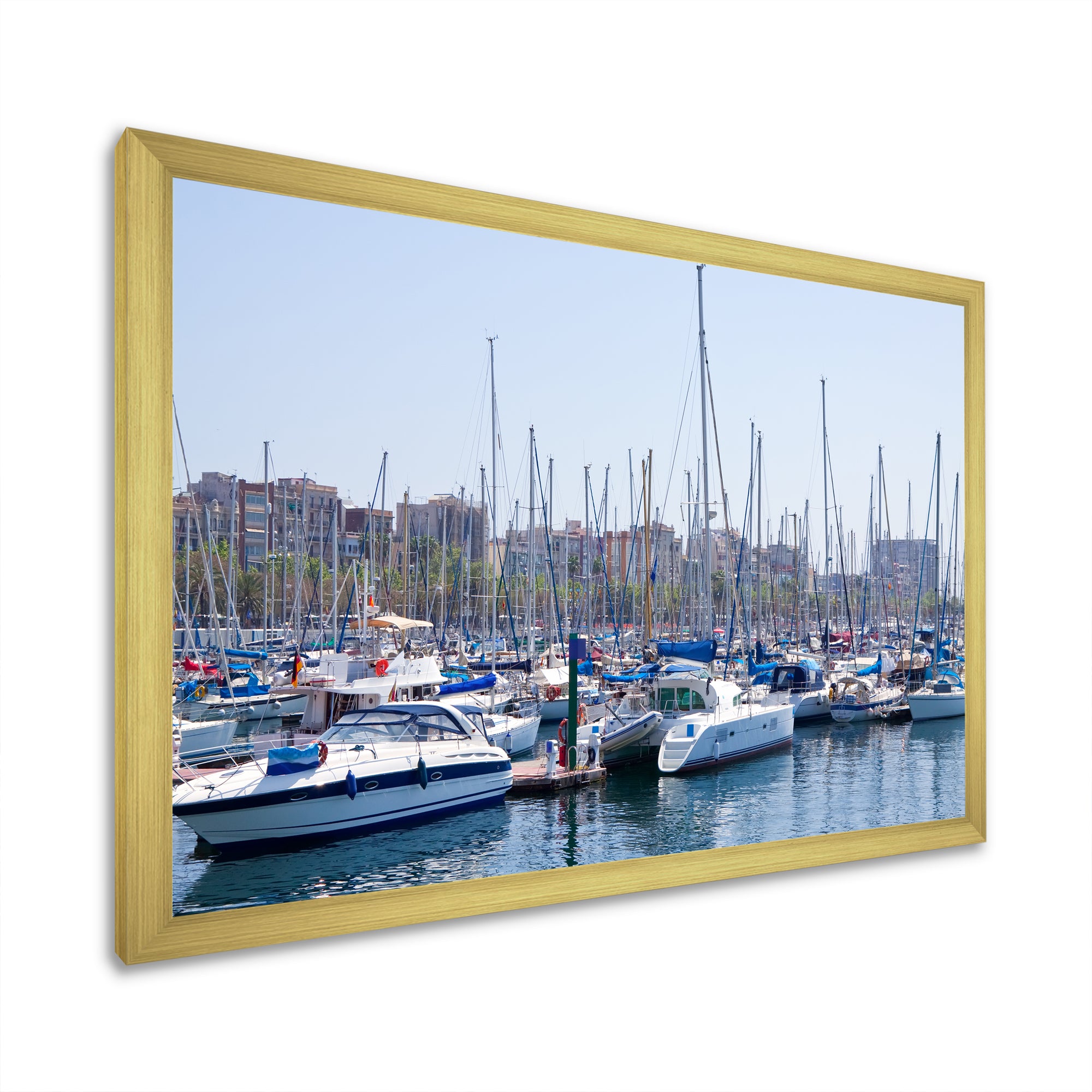 Yachts Docked At Port Vell - Boat Canvas Wall Art