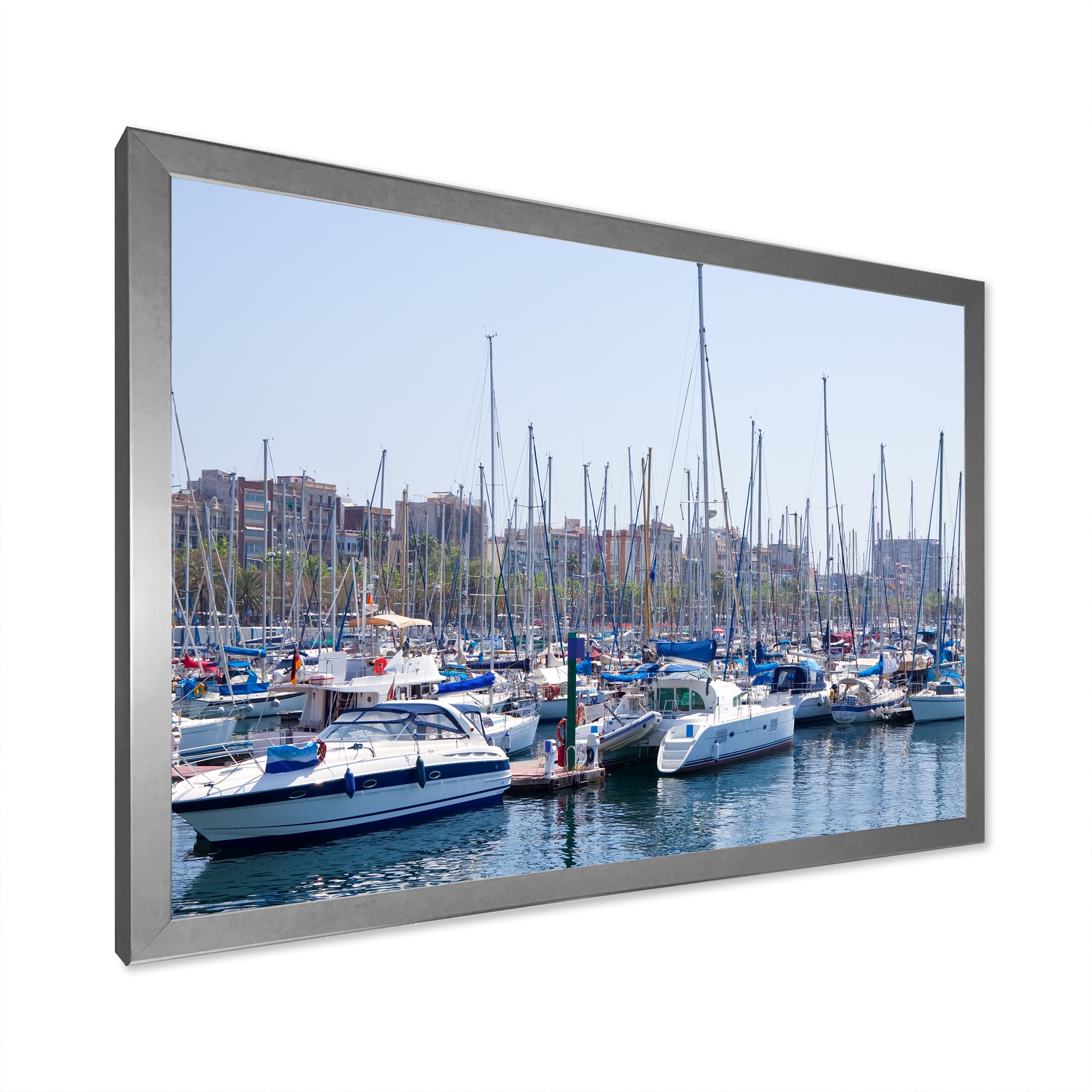 Yachts Docked At Port Vell - Boat Canvas Wall Art