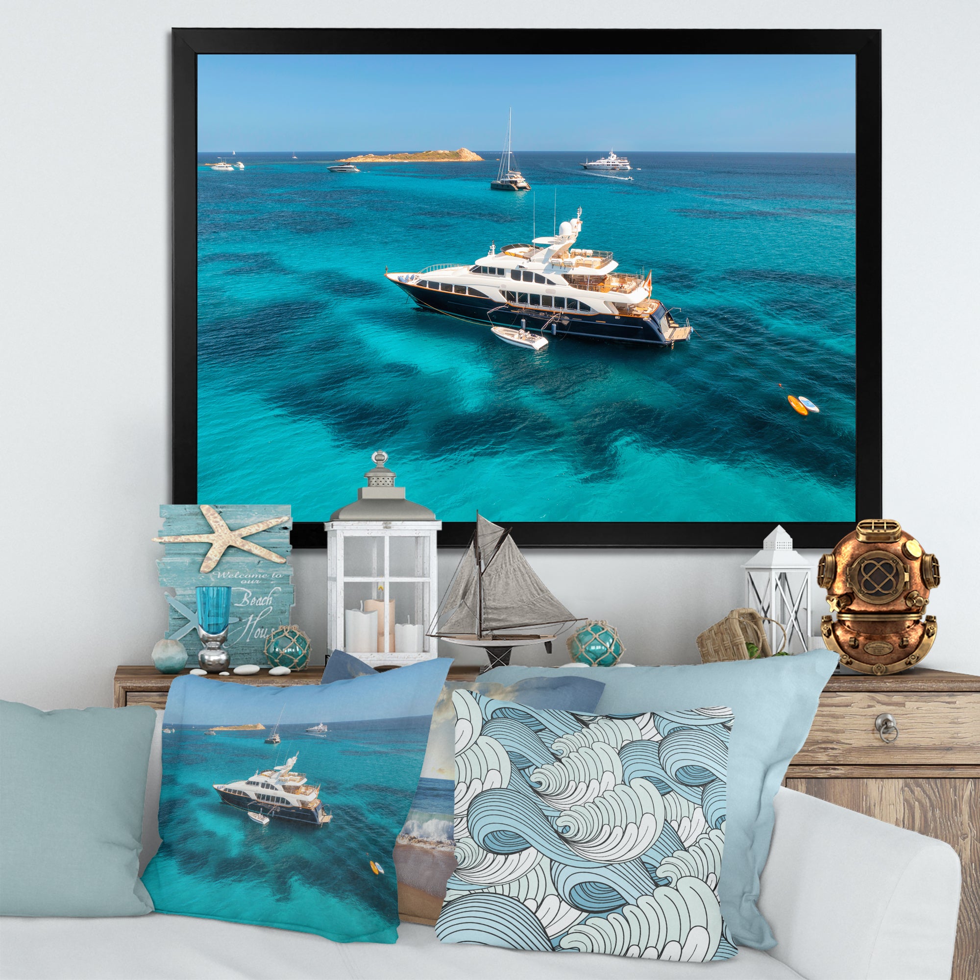Luxury Yacht On Open Water Adventure - Boat Canvas Wall Art