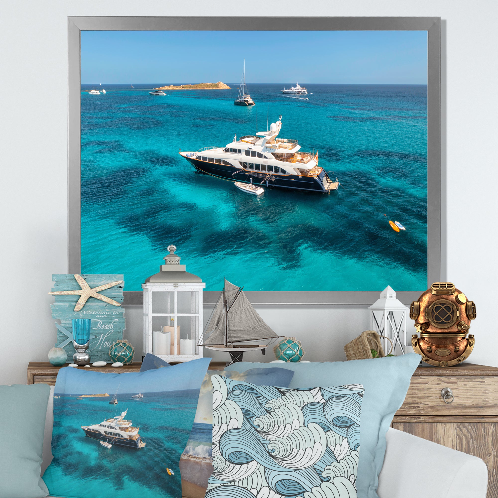 Luxury Yacht On Open Water Adventure - Boat Canvas Wall Art