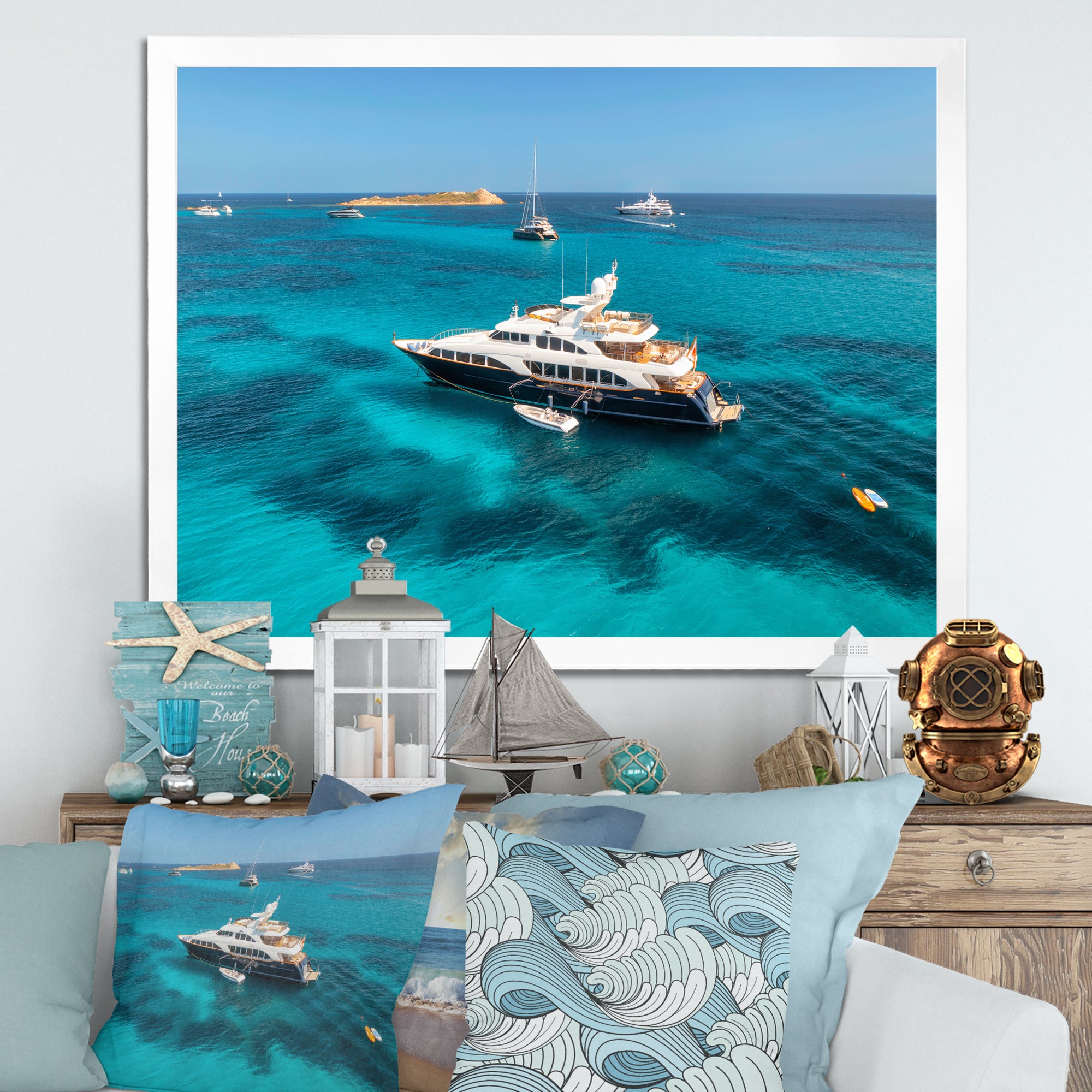 Luxury Yacht On Open Water Adventure - Boat Canvas Wall Art