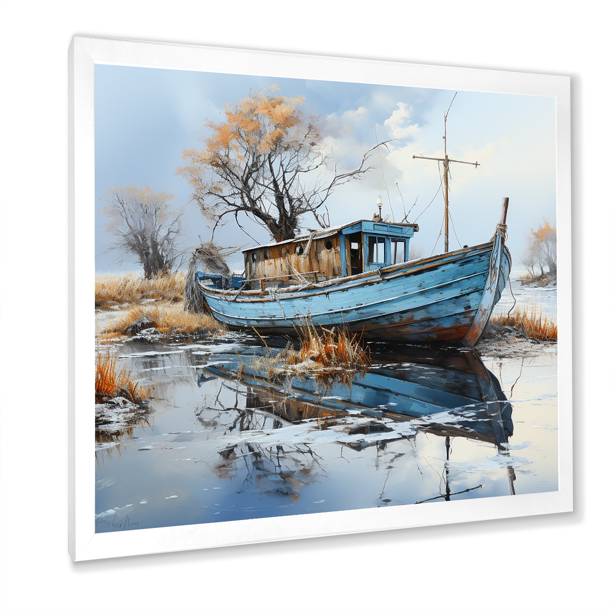 Boat Fishing Charm In Winter - Boat Fishing Canvas Wall Art