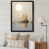 Minimalism Gold And Grey Boat Fishing - Boat Fishing Canvas Wall Art