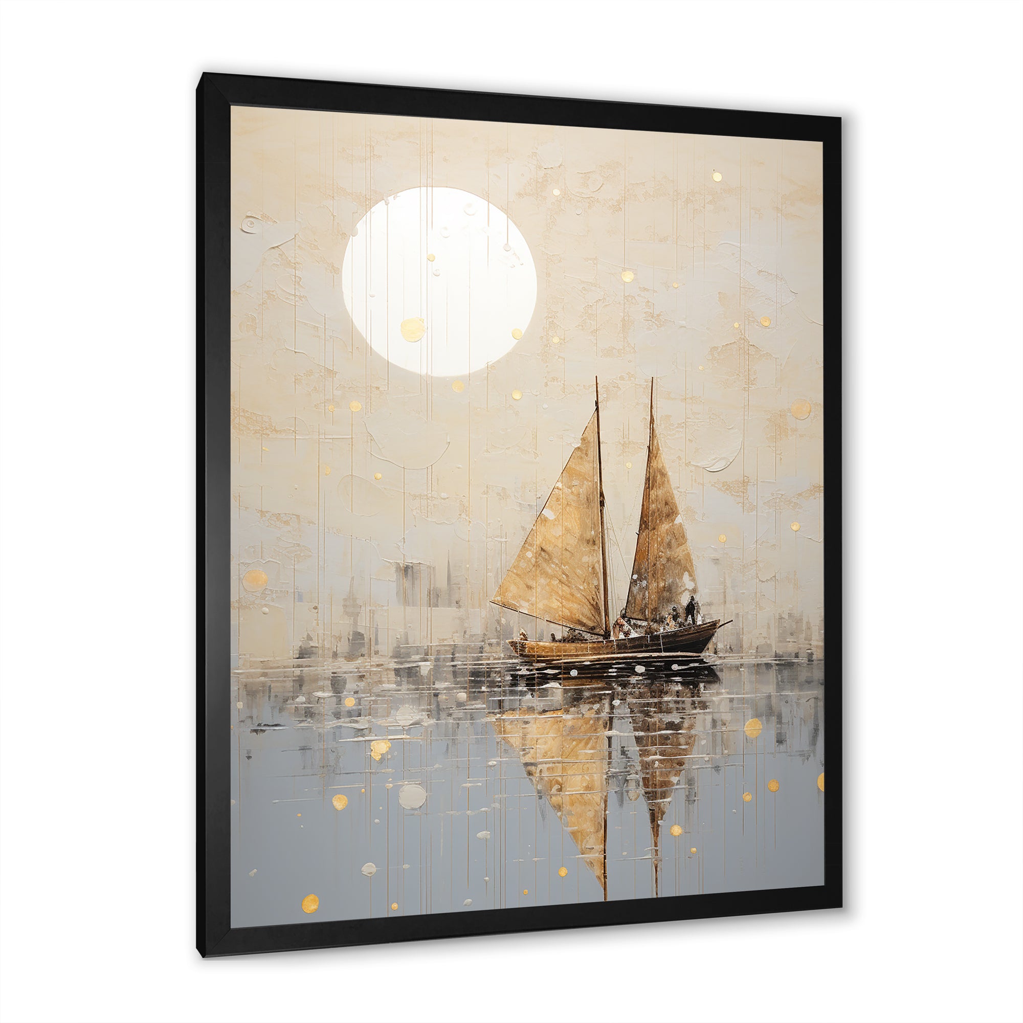 Minimalism Gold And Grey Boat Fishing - Boat Fishing Canvas Wall Art