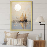 Minimalism Gold And Grey Boat Fishing - Boat Fishing Canvas Wall Art