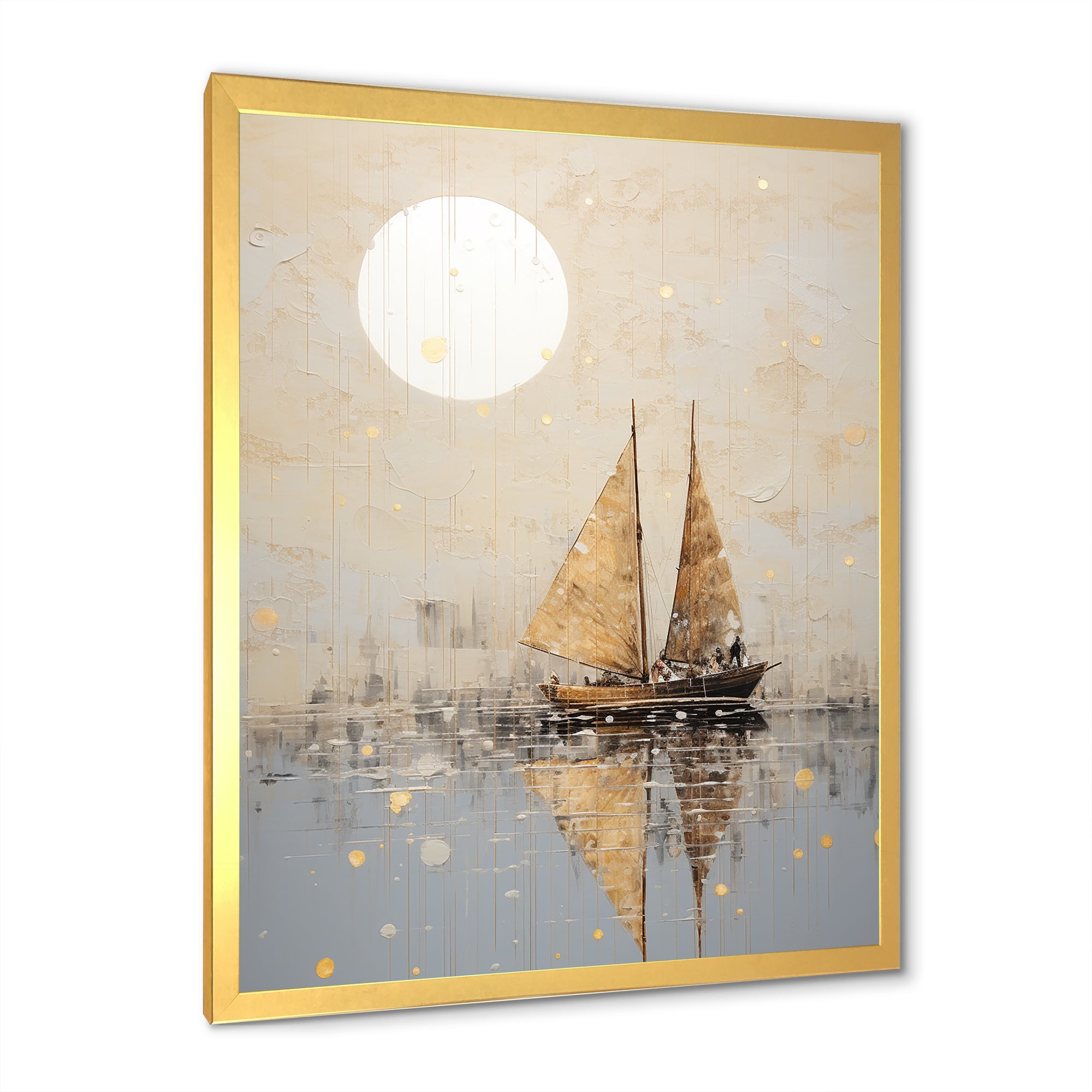 Minimalism Gold And Grey Boat Fishing - Boat Fishing Canvas Wall Art