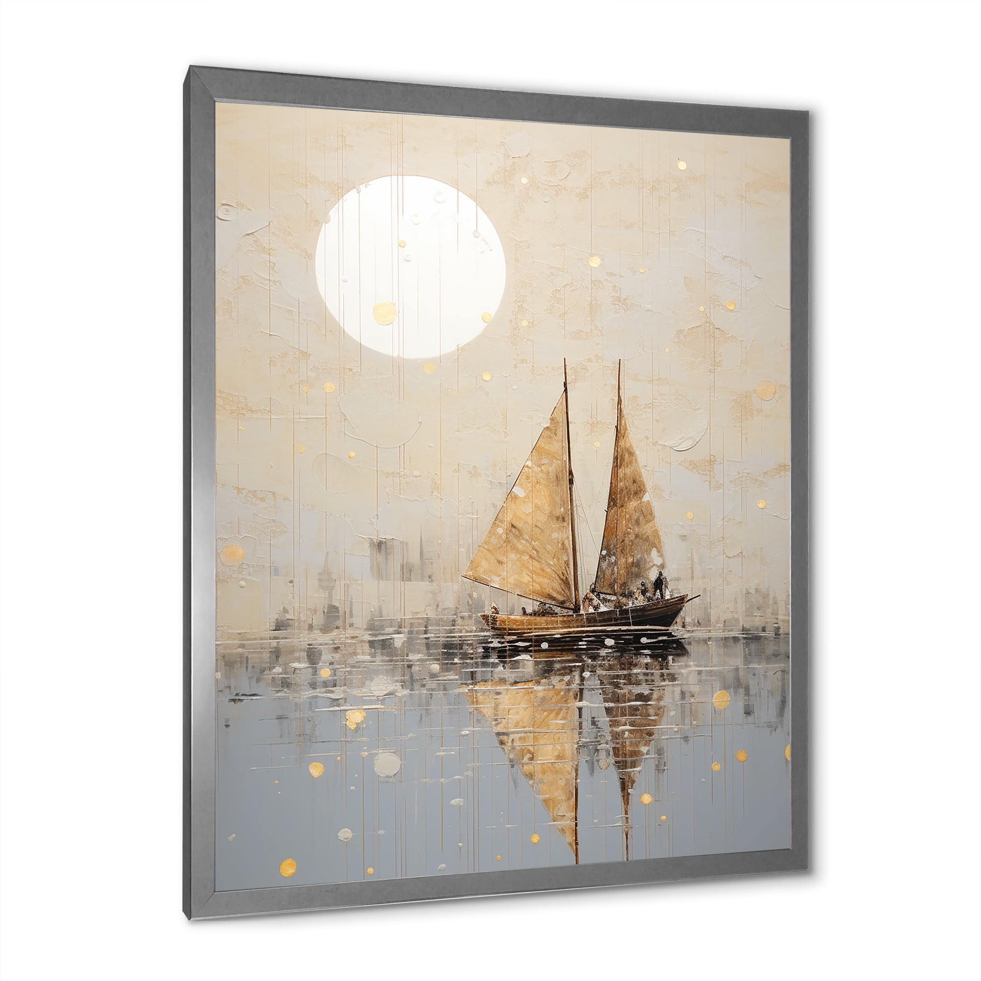 Minimalism Gold And Grey Boat Fishing - Boat Fishing Canvas Wall Art