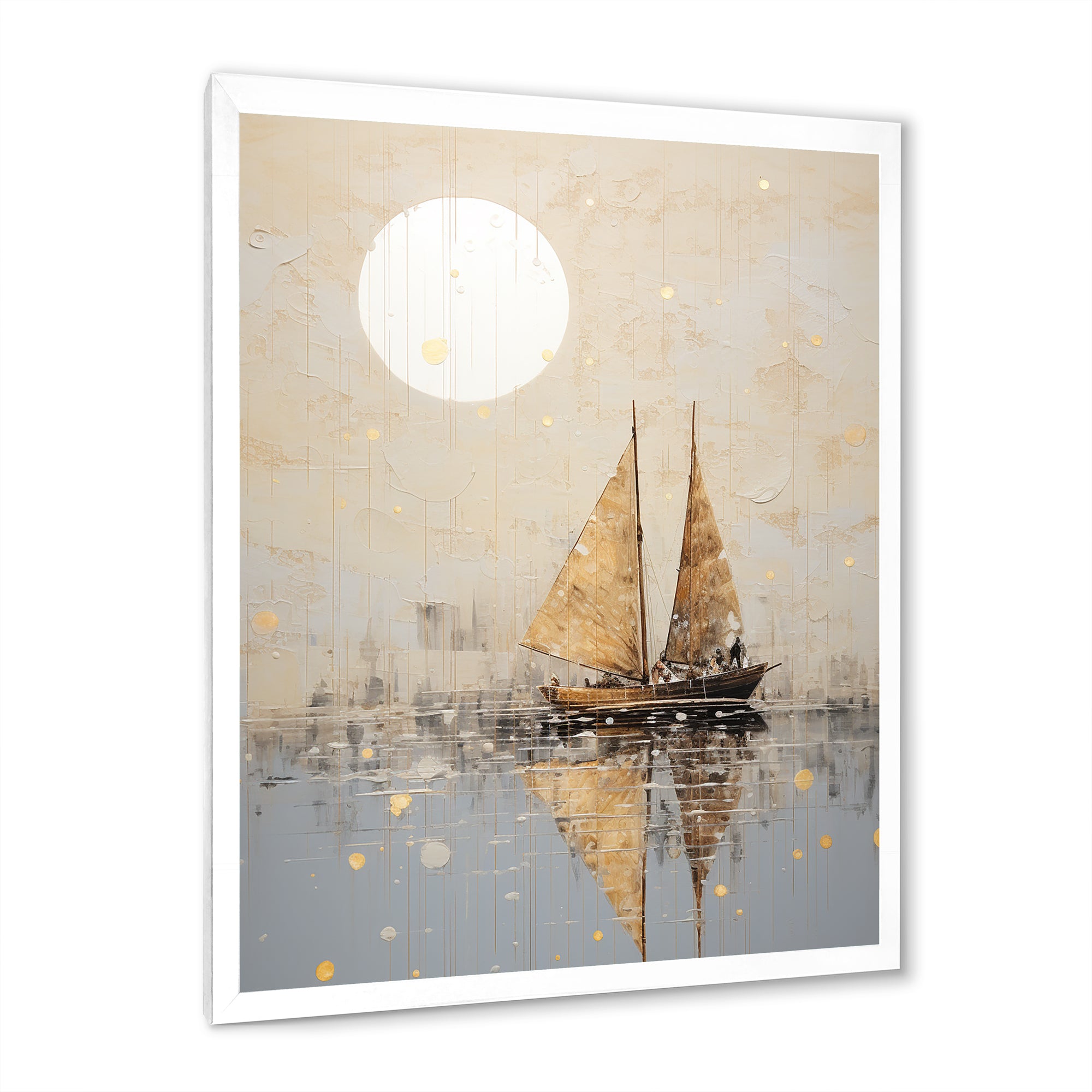 Minimalism Gold And Grey Boat Fishing - Boat Fishing Canvas Wall Art
