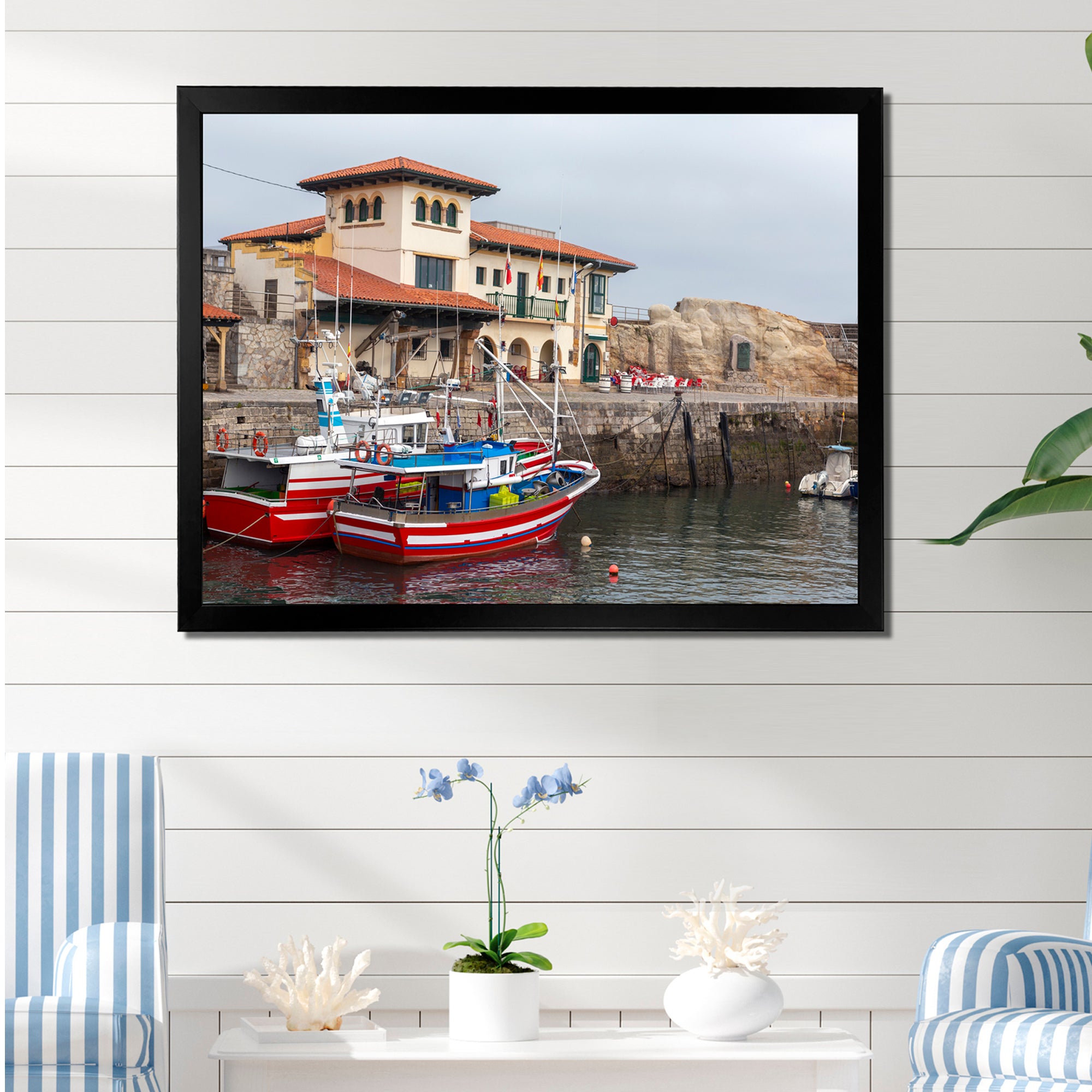 Fishing Boats At Spanish Port Comilla's Cantabria - Boat Fishing Canvas Wall Art