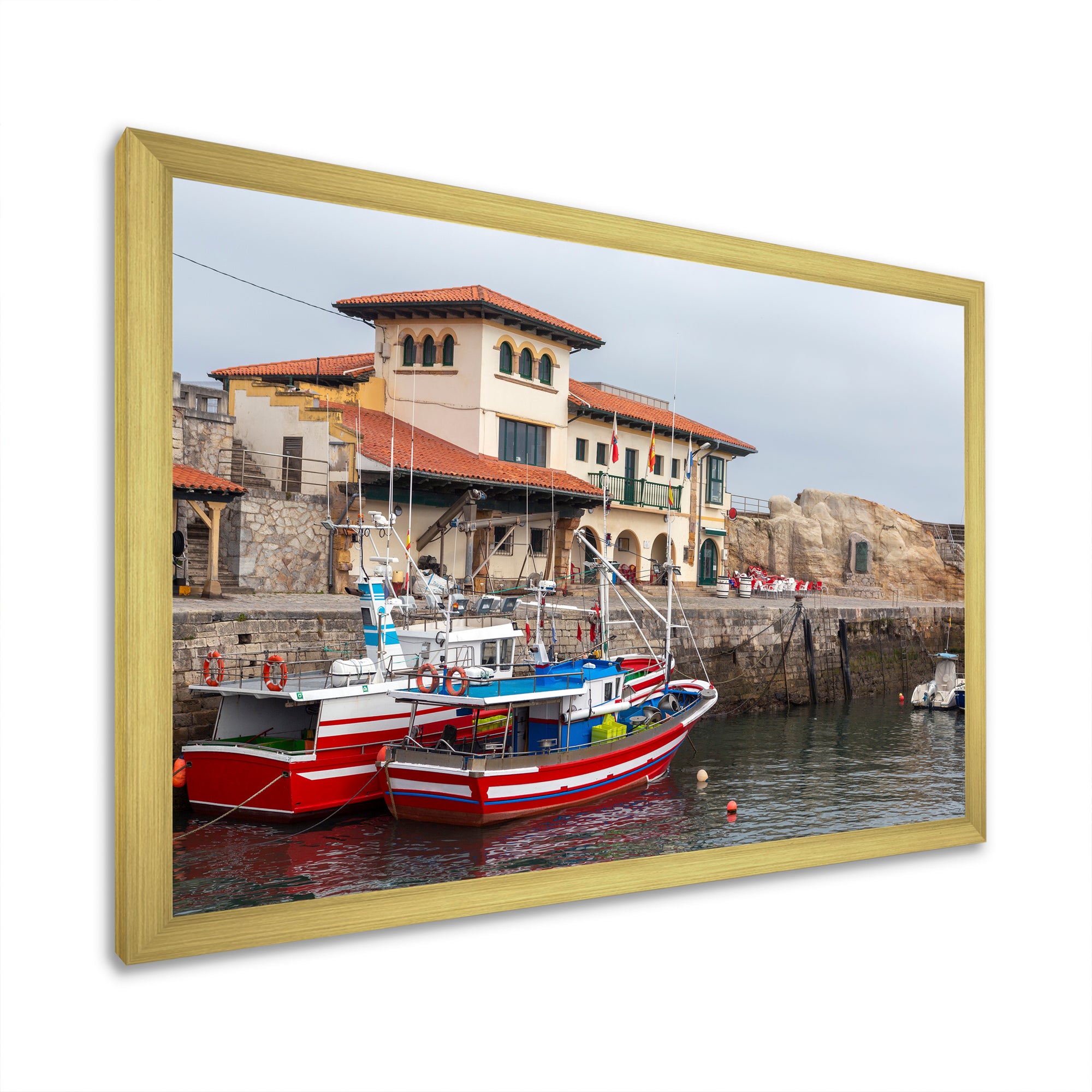 Fishing Boats At Spanish Port Comilla's Cantabria - Boat Fishing Canvas Wall Art