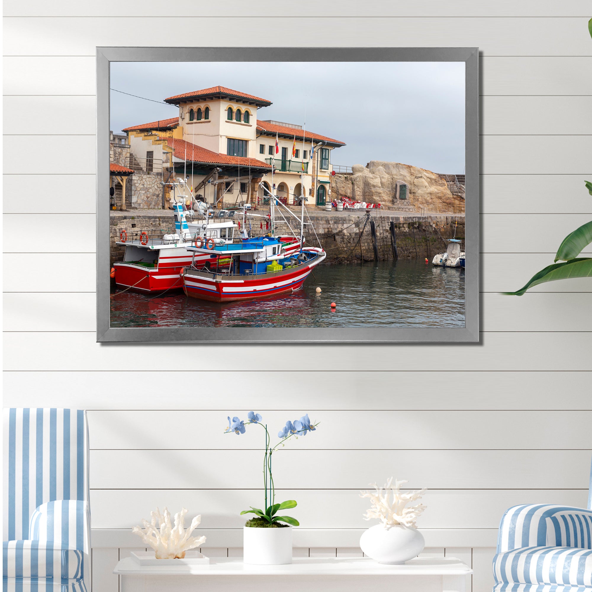 Fishing Boats At Spanish Port Comilla's Cantabria - Boat Fishing Canvas Wall Art