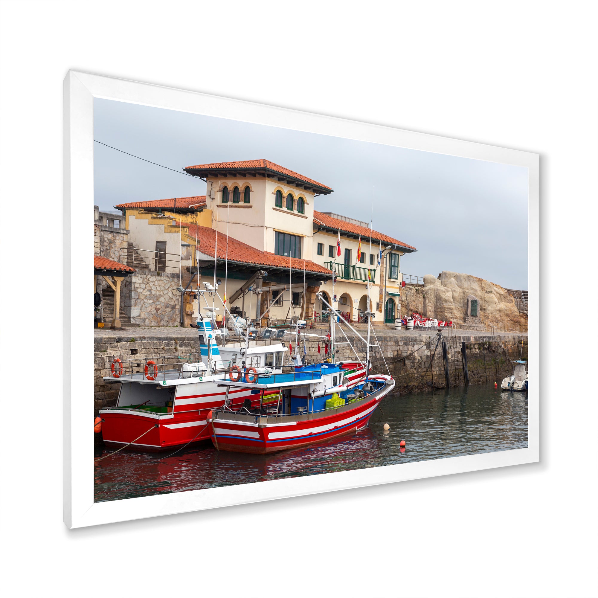 Fishing Boats At Spanish Port Comilla's Cantabria - Boat Fishing Canvas Wall Art