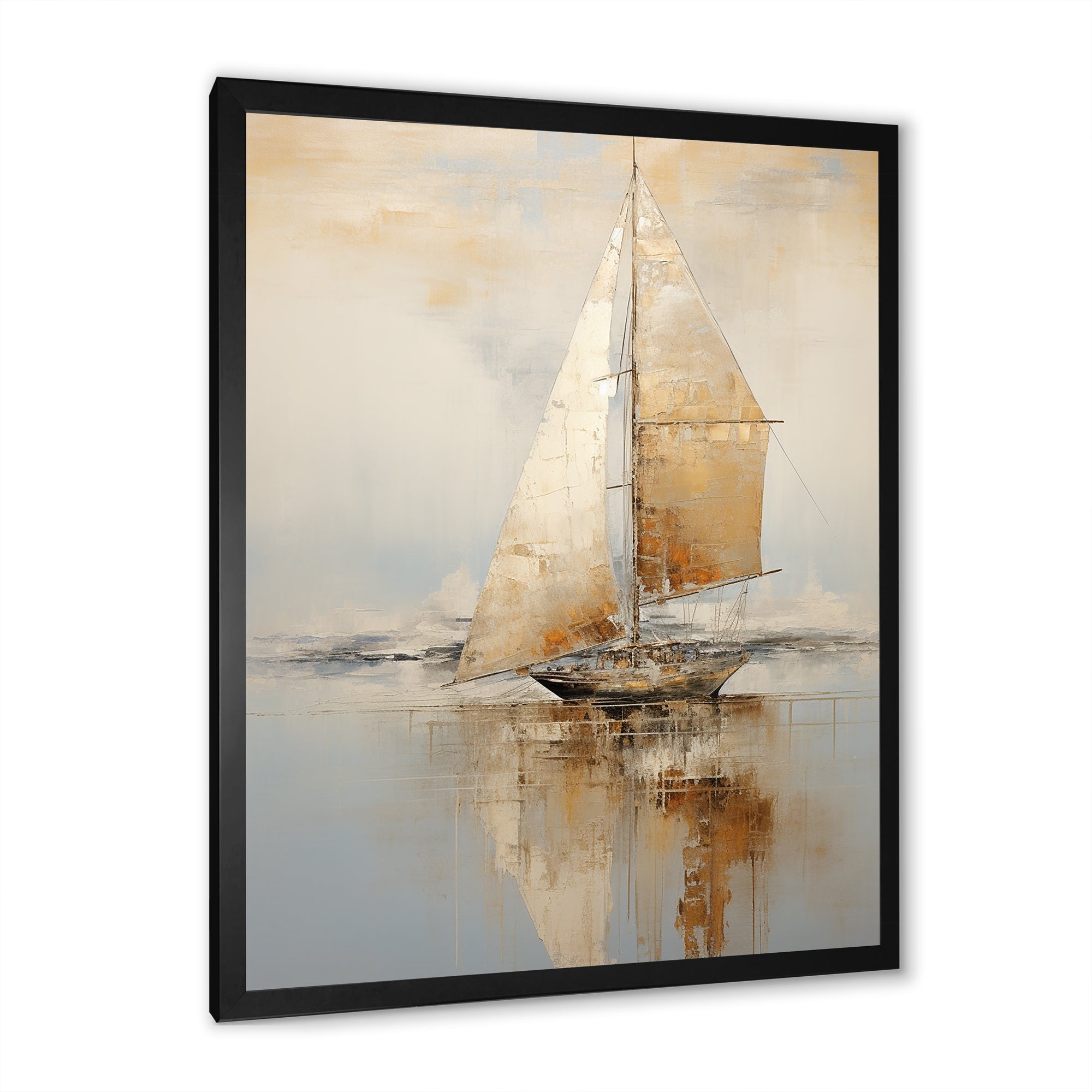 Gold Sailing Charm In The Morning Mist - Boat Sailing Canvas Wall Art