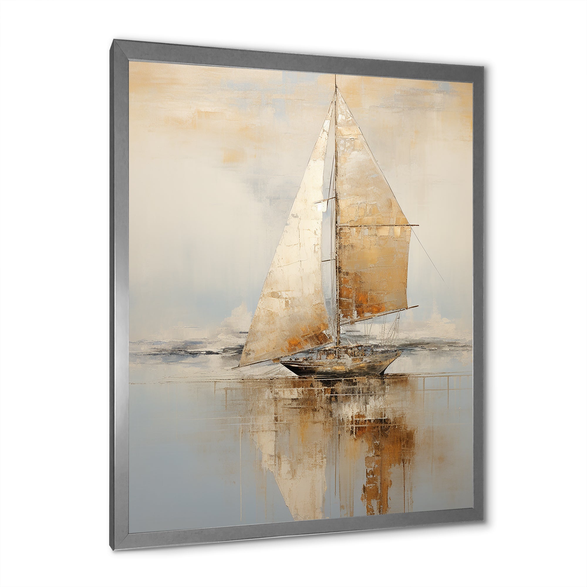 Gold Sailing Charm In The Morning Mist - Boat Sailing Canvas Wall Art