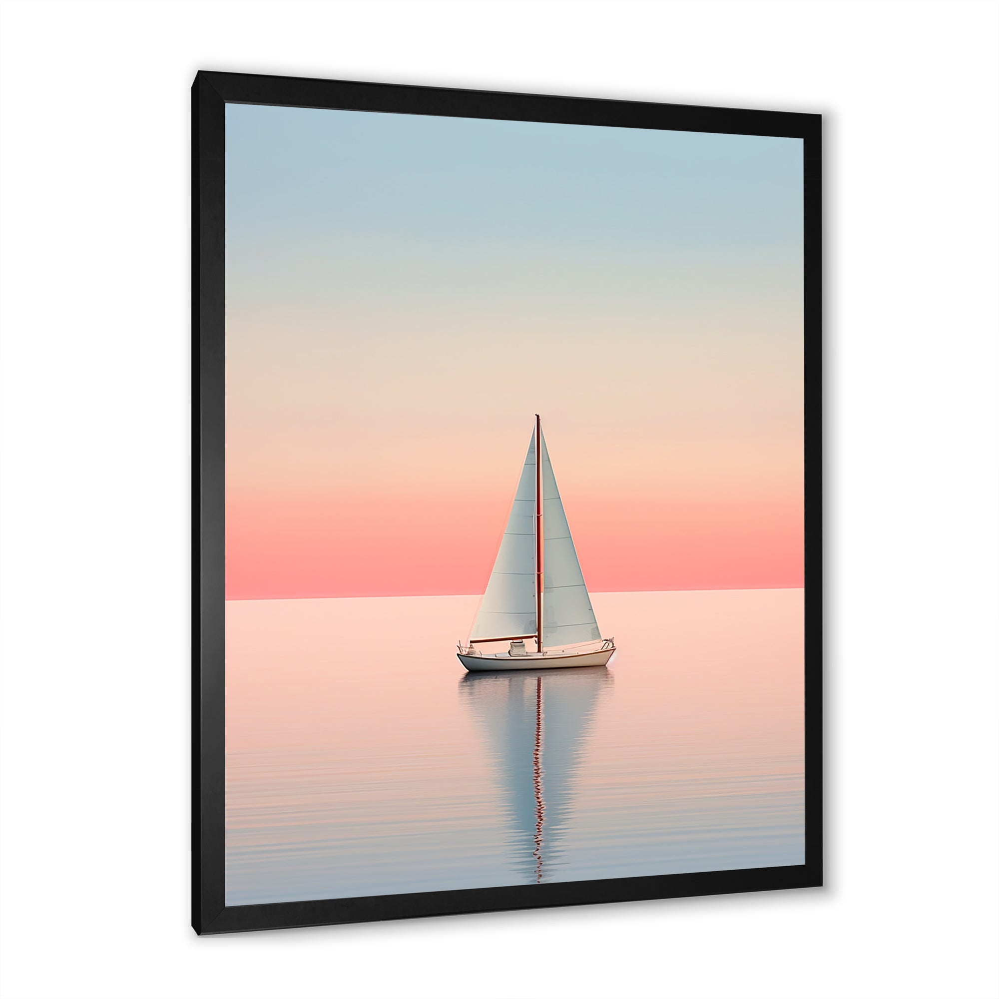 Blue And Pink Sailing Boat Calm Horizon - Boat Sailing Canvas Wall Art