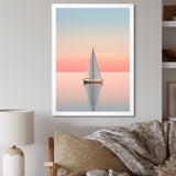 Blue And Pink Sailing Boat Calm Horizon - Boat Sailing Canvas Wall Art