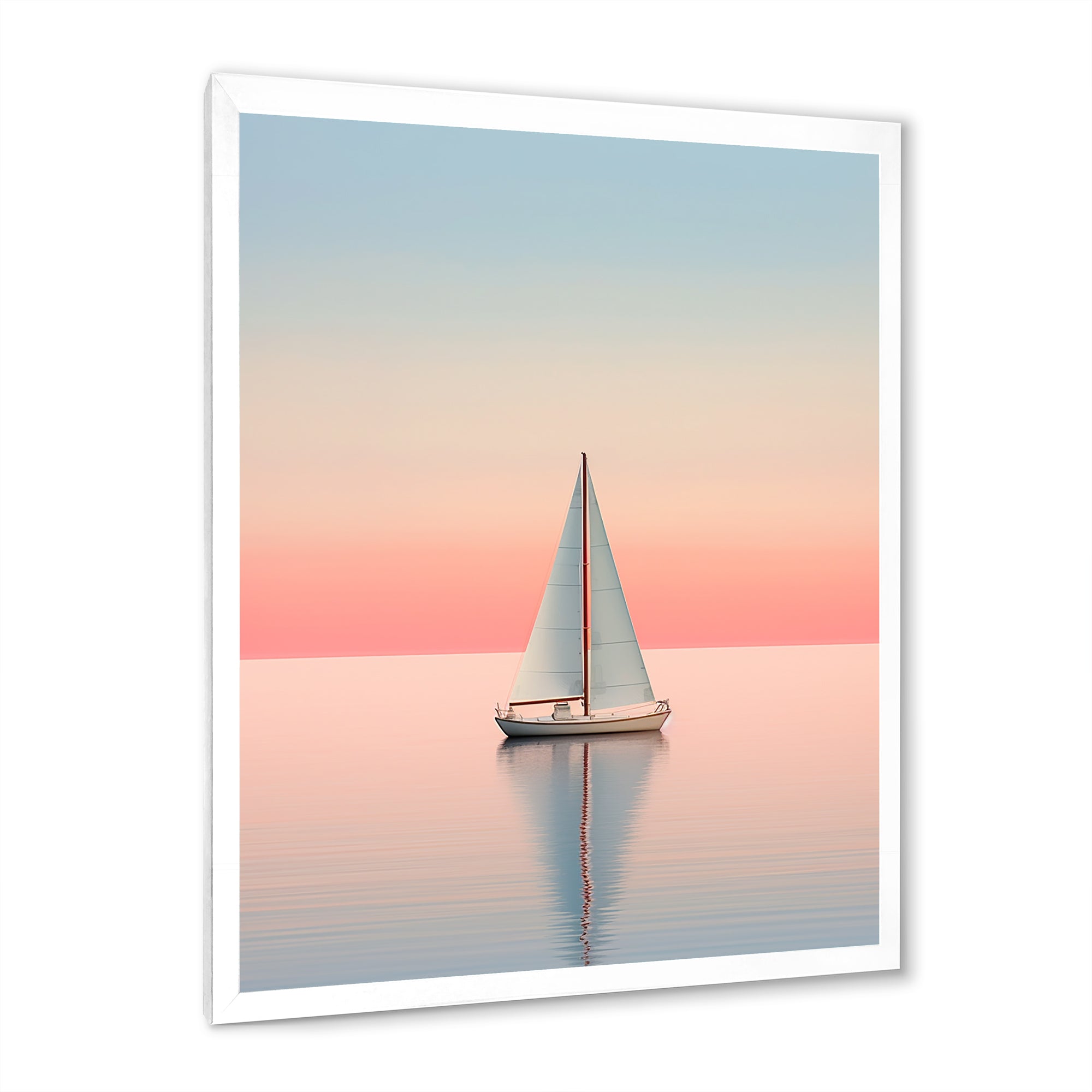 Blue And Pink Sailing Boat Calm Horizon - Boat Sailing Canvas Wall Art