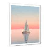 Blue And Pink Sailing Boat Calm Horizon - Boat Sailing Canvas Wall Art