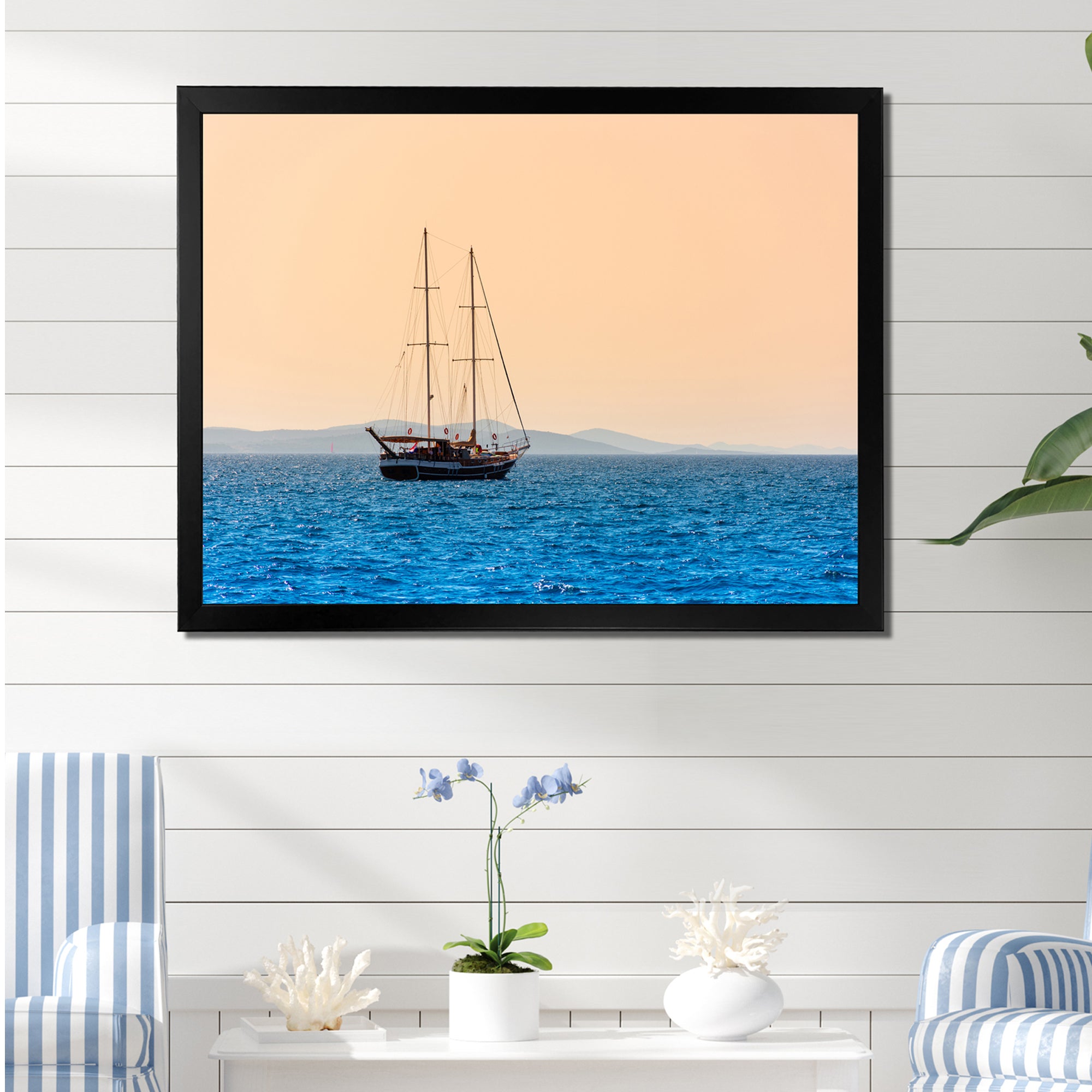 Lonely Sailboat Sails Sea Dawn - Boat Sailing Canvas Wall Art