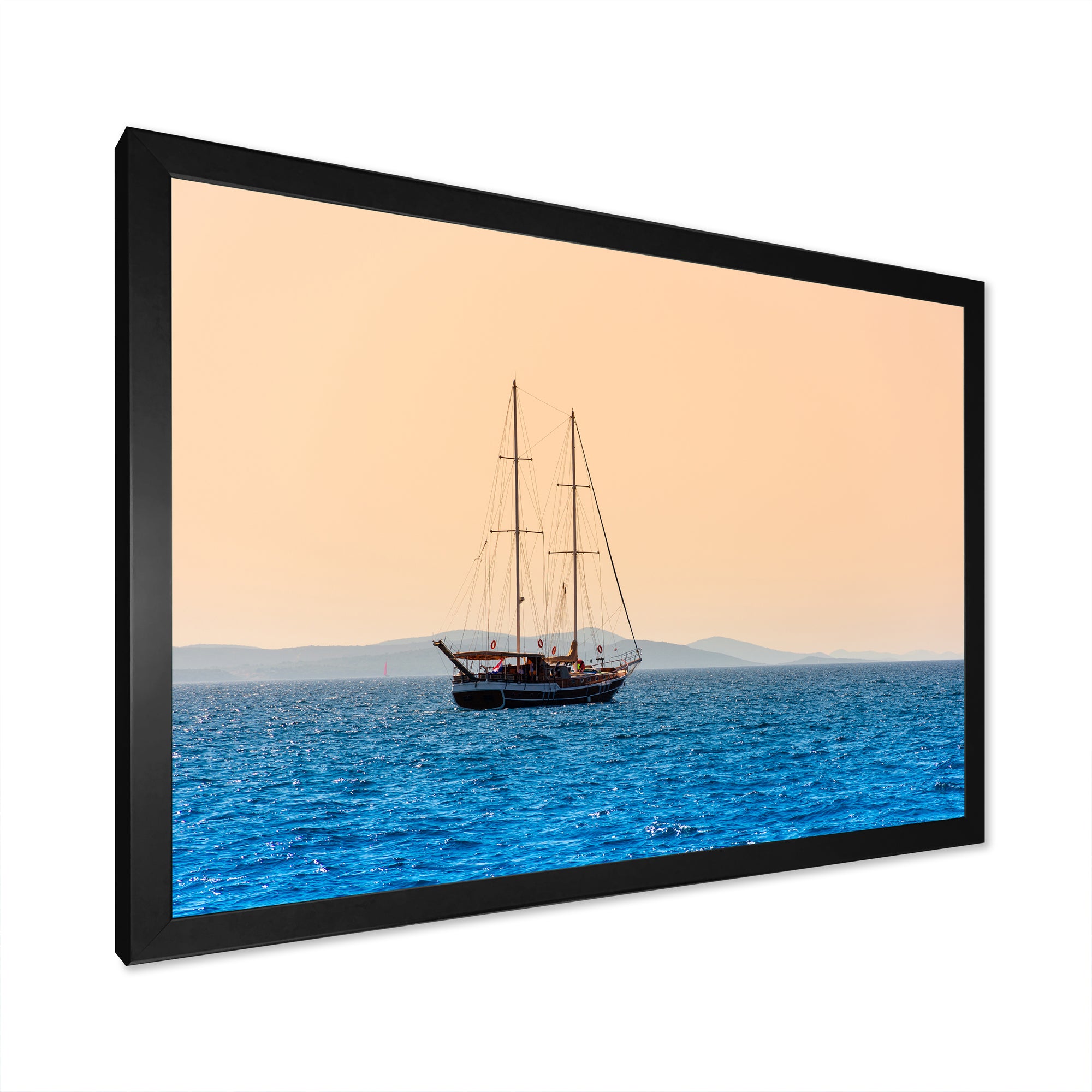 Lonely Sailboat Sails Sea Dawn - Boat Sailing Canvas Wall Art