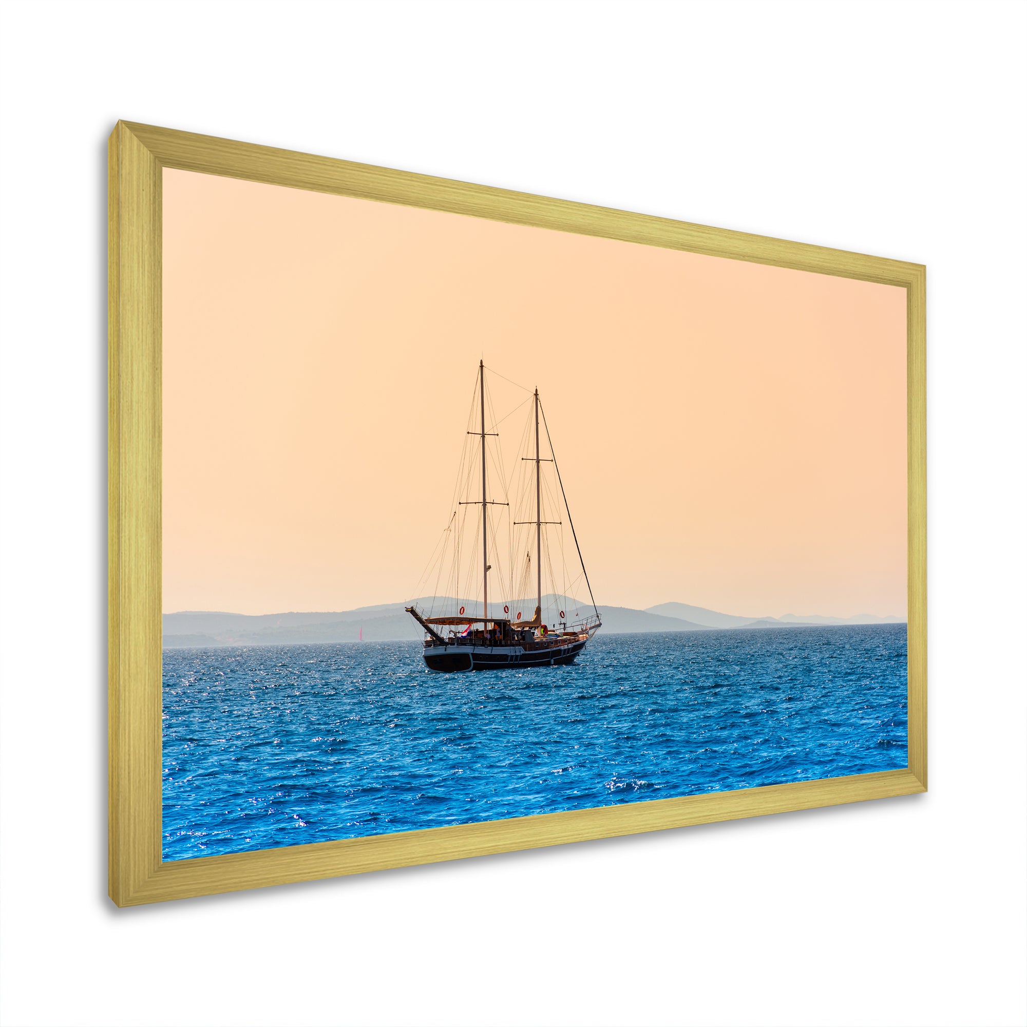 Lonely Sailboat Sails Sea Dawn - Boat Sailing Canvas Wall Art