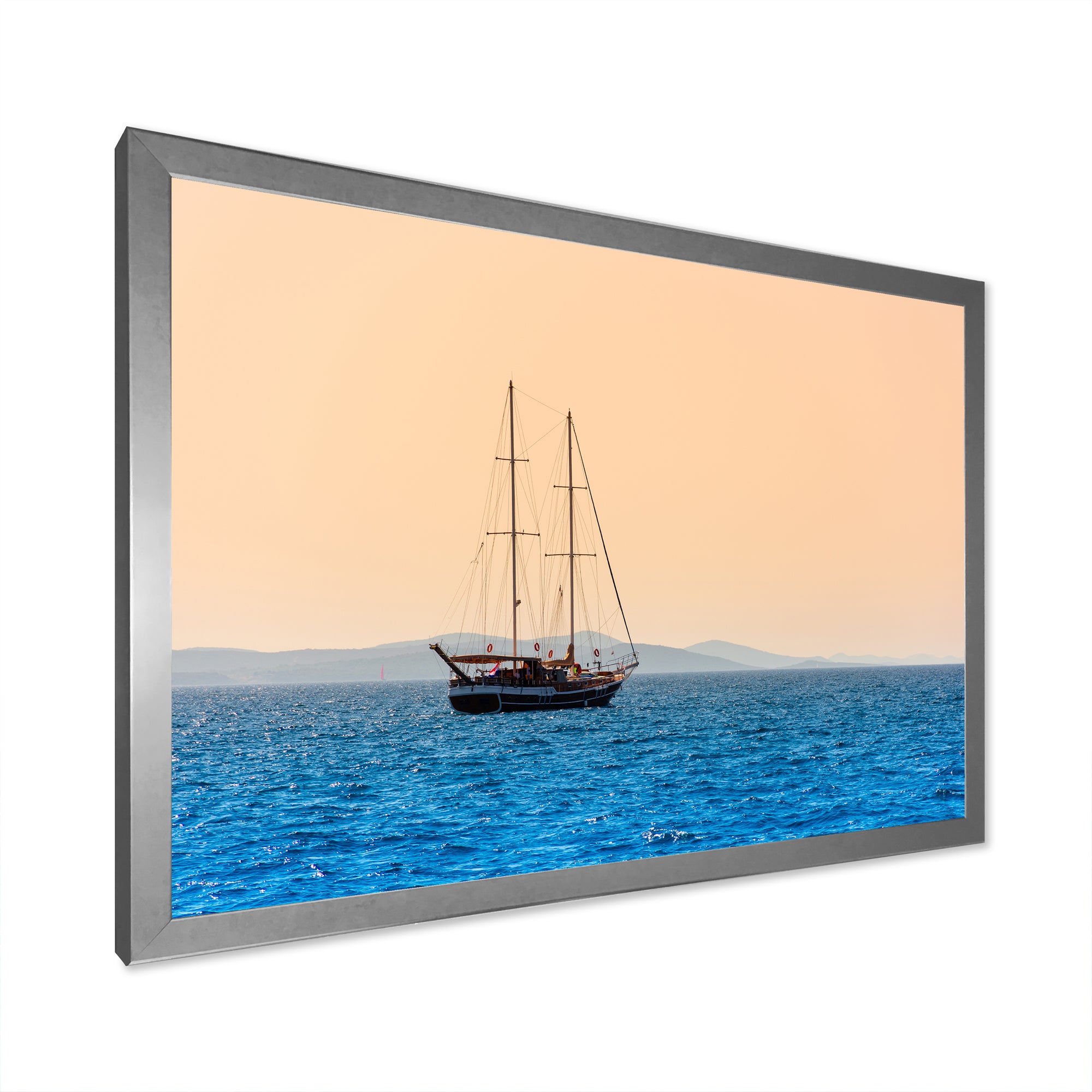 Lonely Sailboat Sails Sea Dawn - Boat Sailing Canvas Wall Art