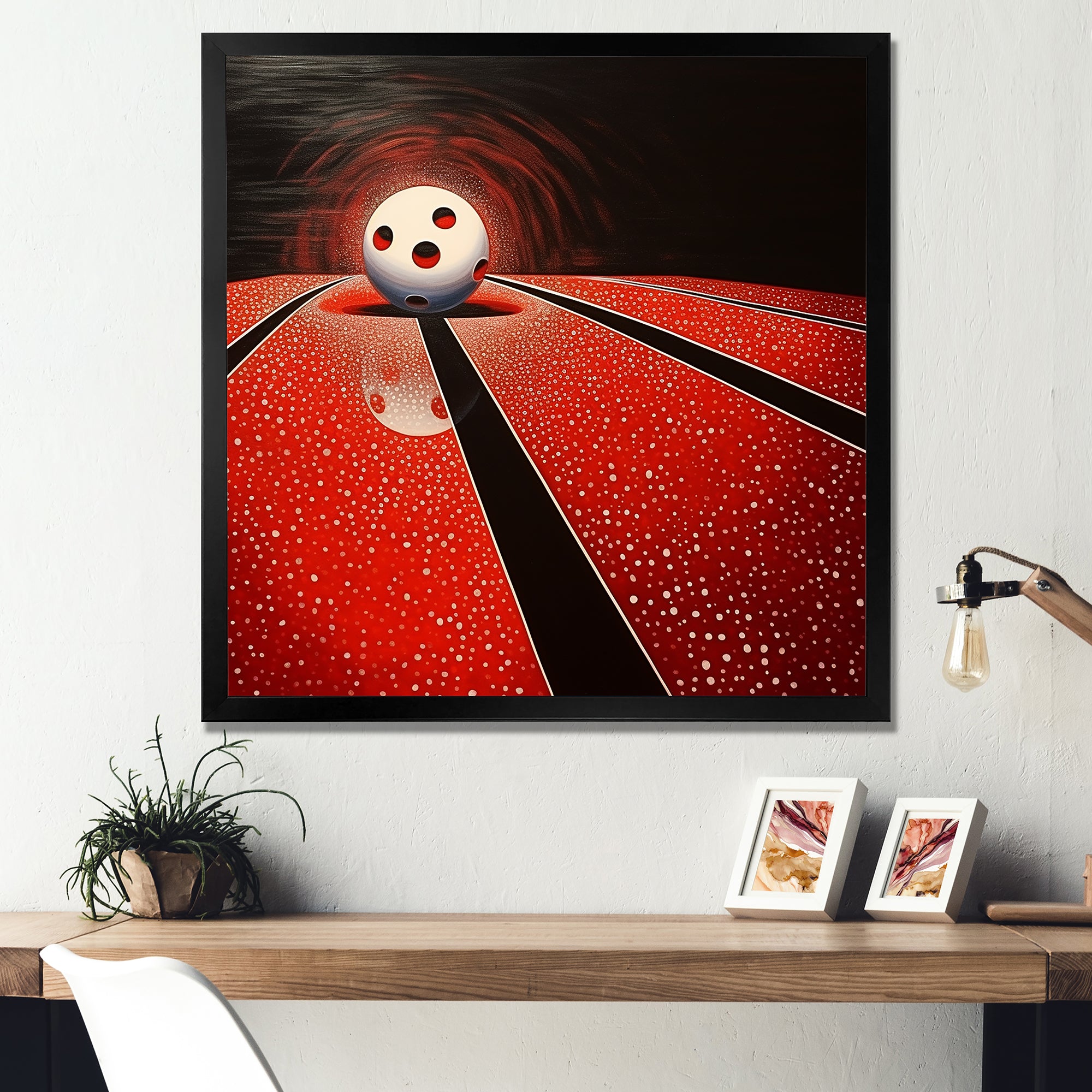 Ruby Roll White Ball In Red - Bowling Canvas Wall Art
