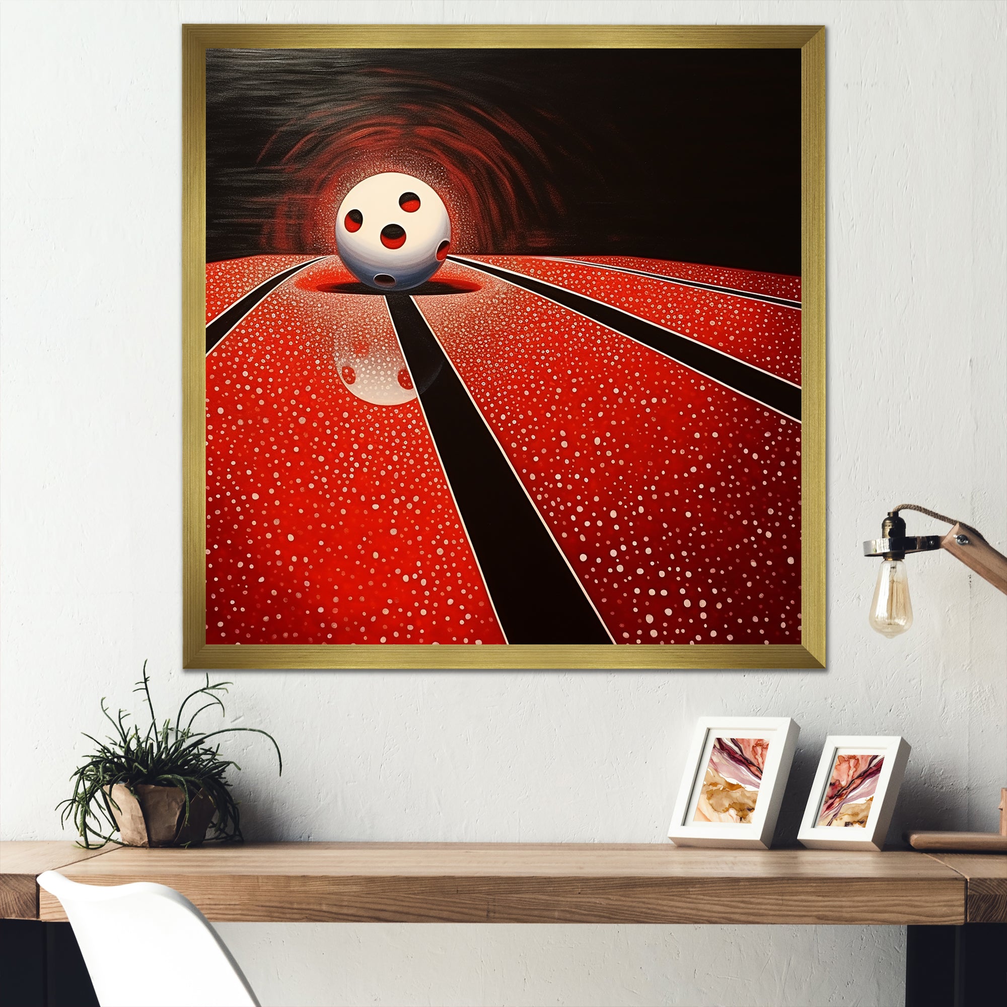 Ruby Roll White Ball In Red - Bowling Canvas Wall Art